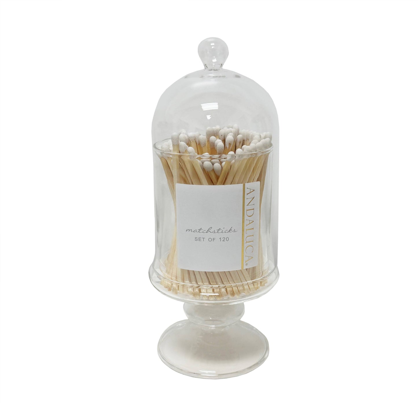 Tall Glass Jar with Lid & 120 Wooden White Matches -