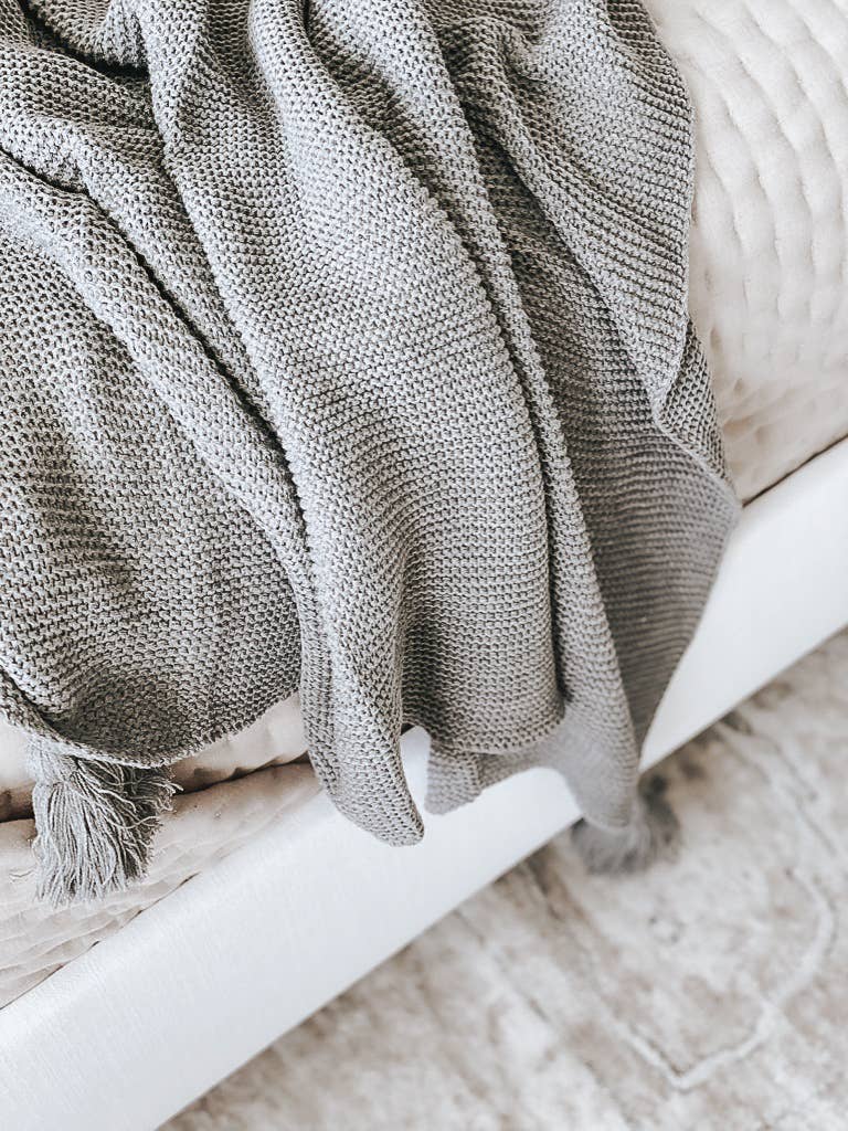 Knit Throw Blanket With Tassels -