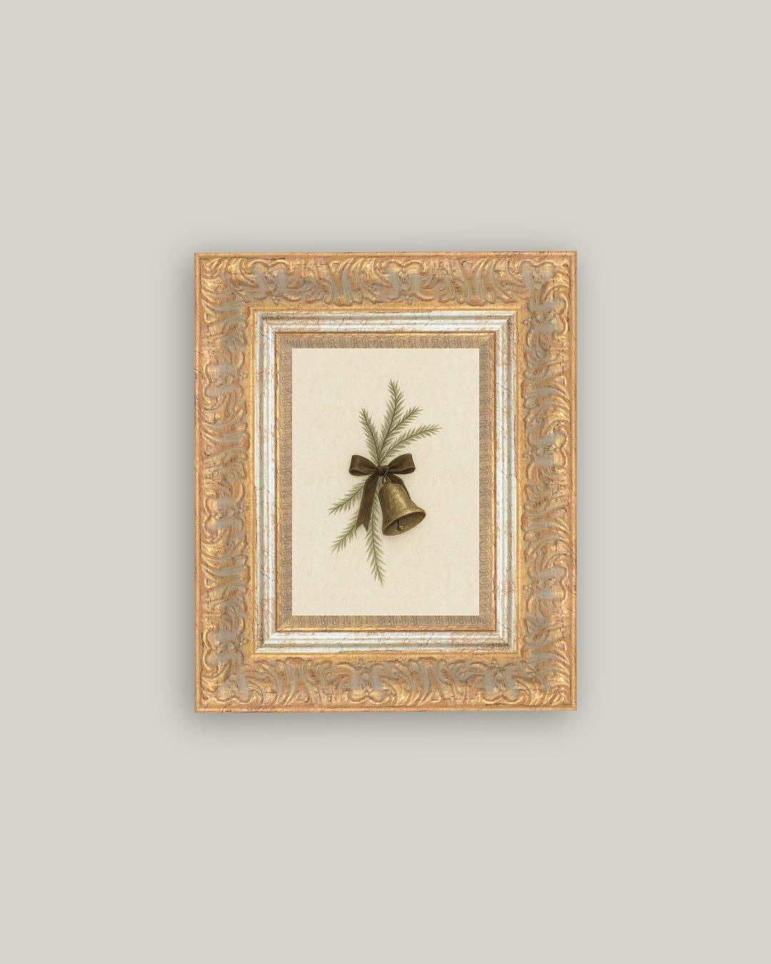 Bell with Pine Framed Antique Art -
