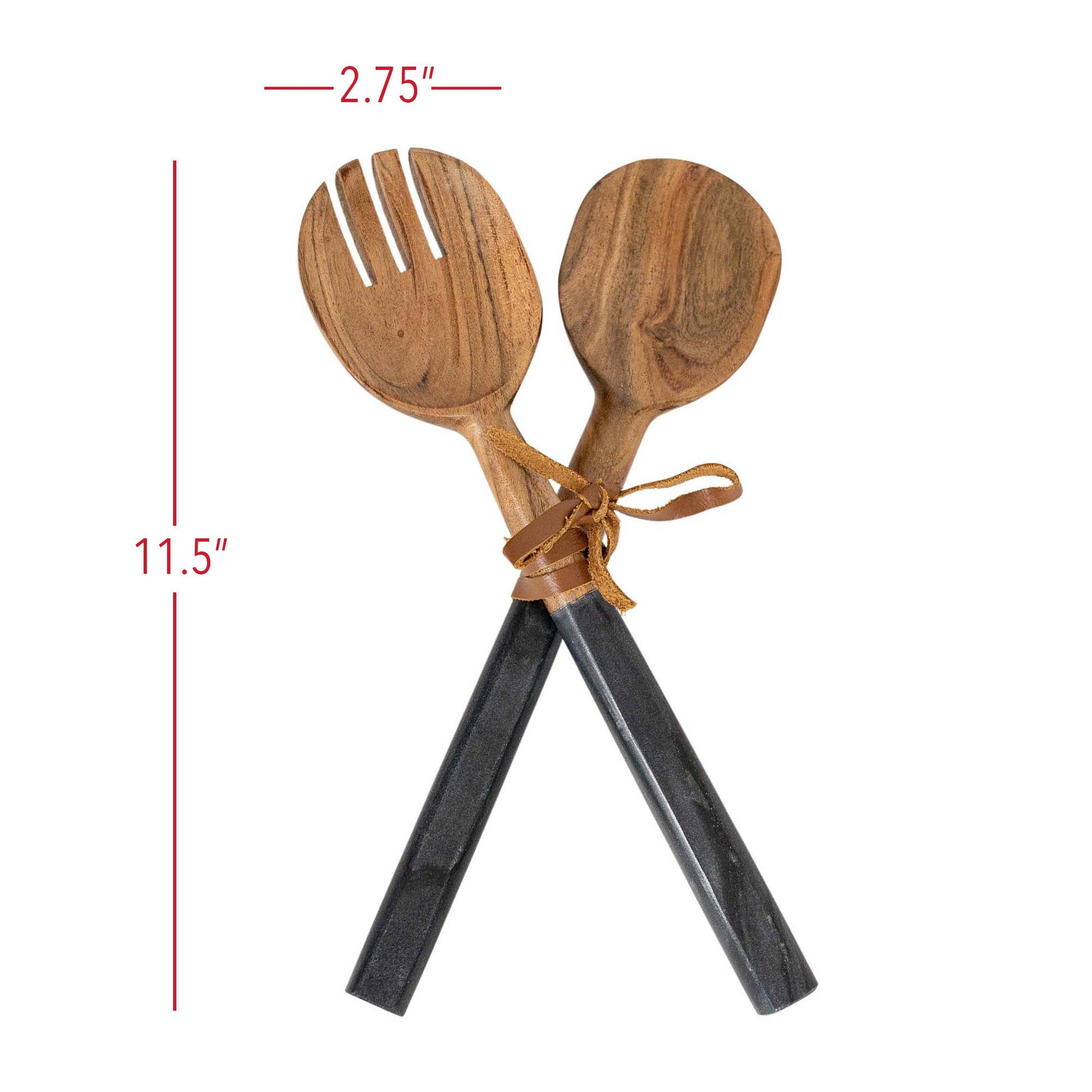 Louisa Set 2 Serving Wood Utensils Black Marble Handles -