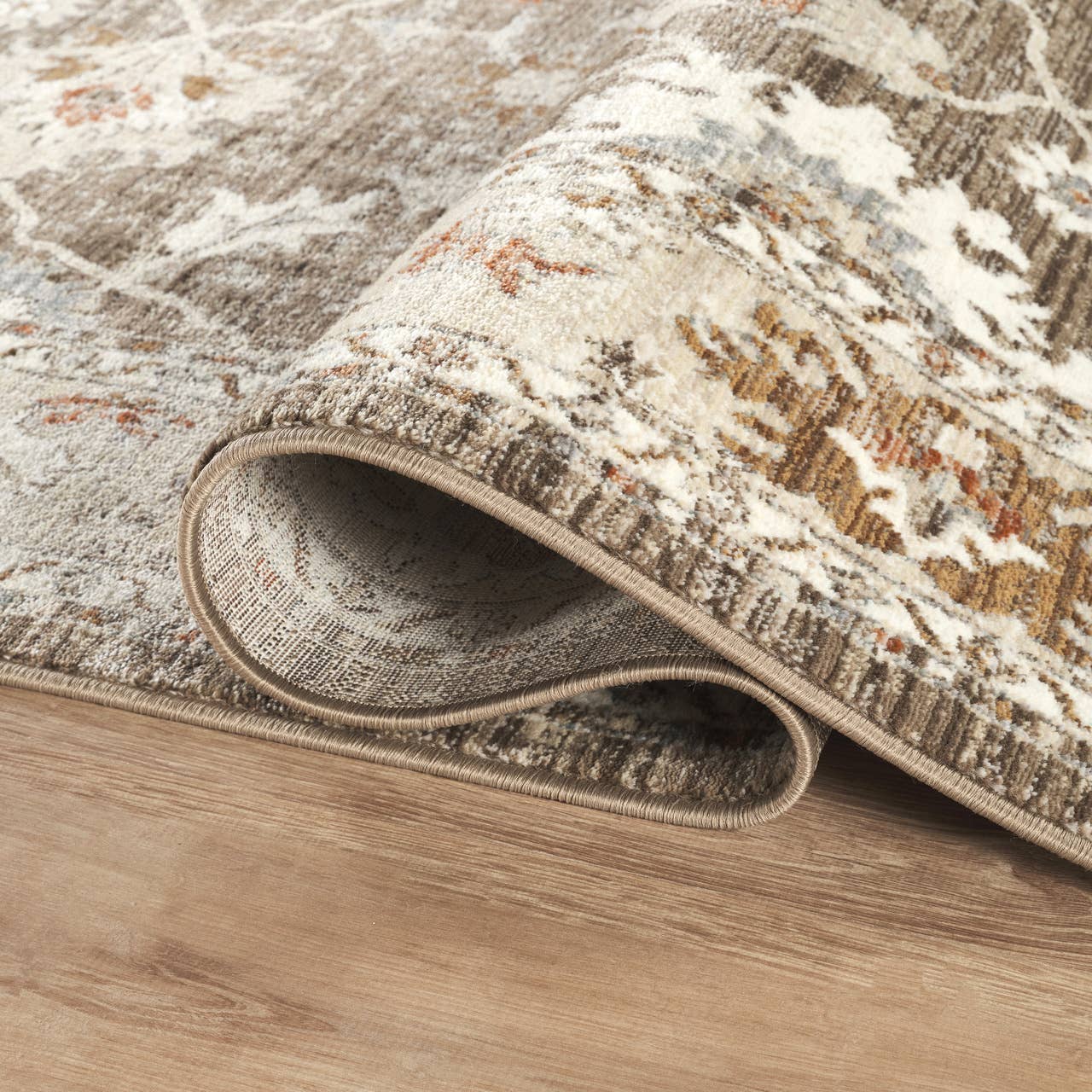 Alara Taupe Cream Vintage Medallion Floral Area Rug -