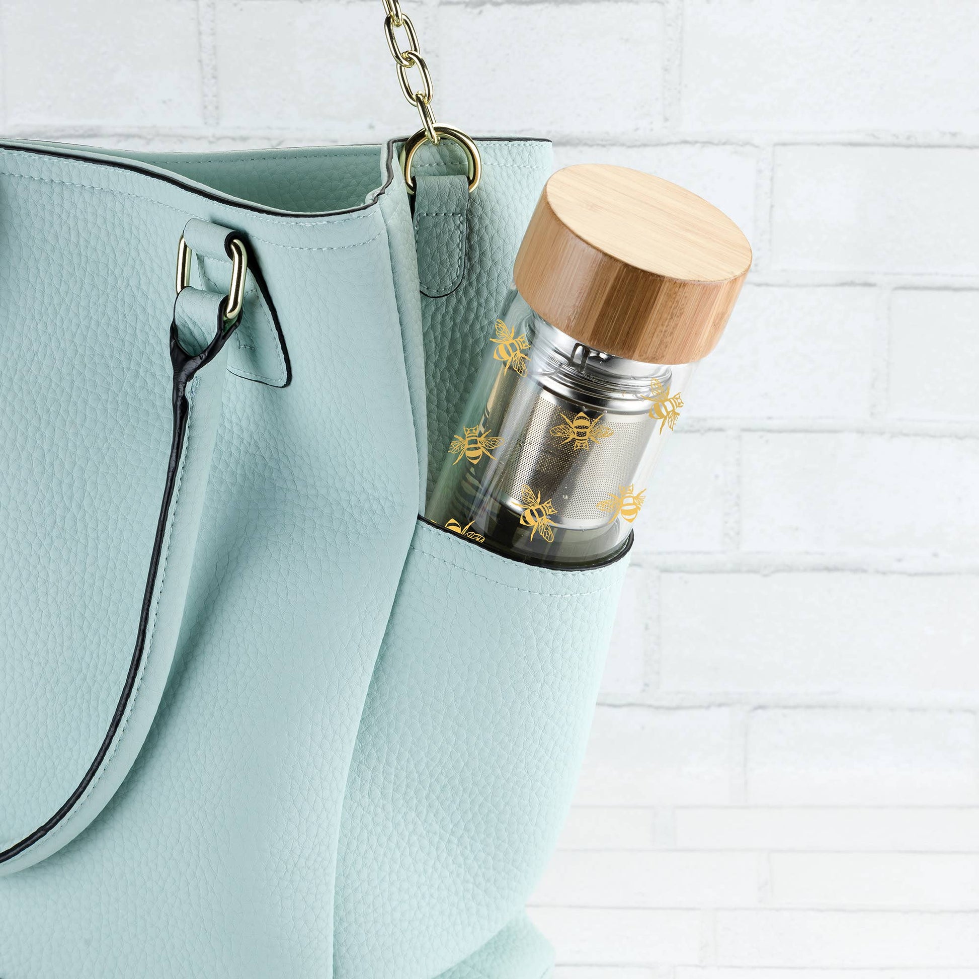 Blair™ Insulated Glass Travel Mug with Tea Infuser Bee -