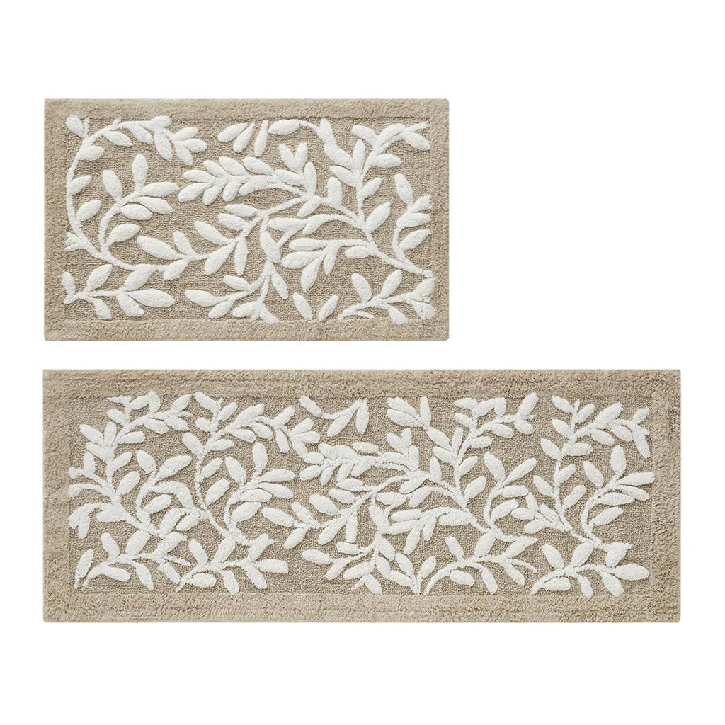 Dimensional Leaf Cotton Tufted Anti-Skid Bath Rug, Taupe -