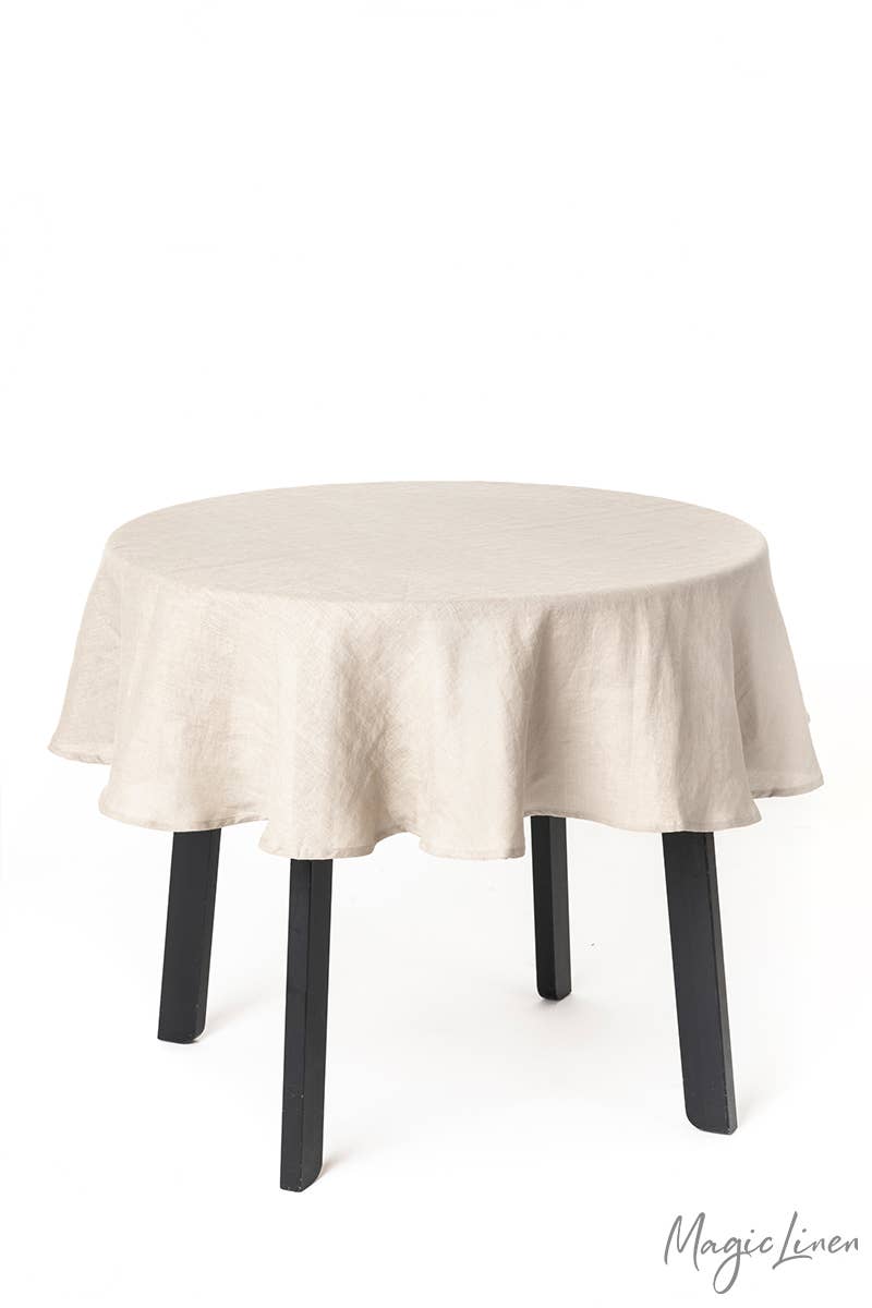 Round linen tablecloth -