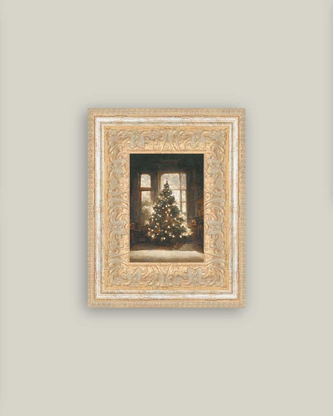 Glowing Christmas Tree Framed Antique Art -