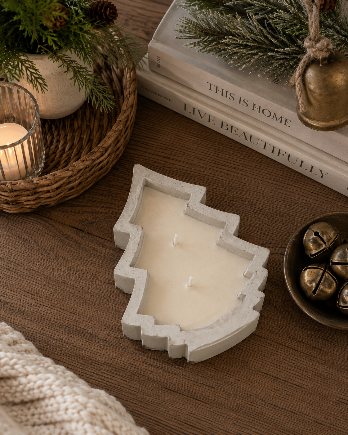 Stone Christmas Tree Candle Vessel -