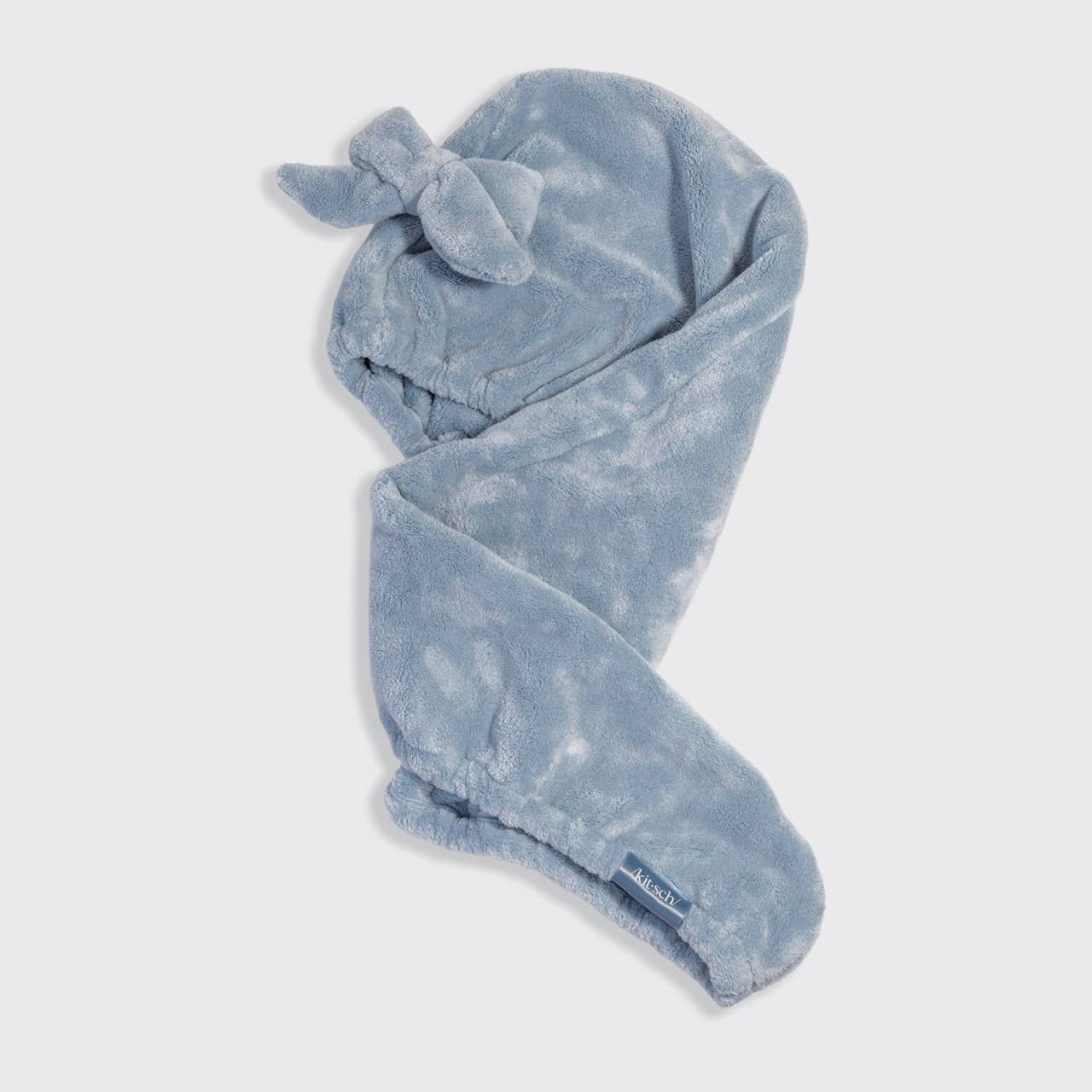 Plush Microfiber Hair Towel Turban with Bow - Coastal Blue -