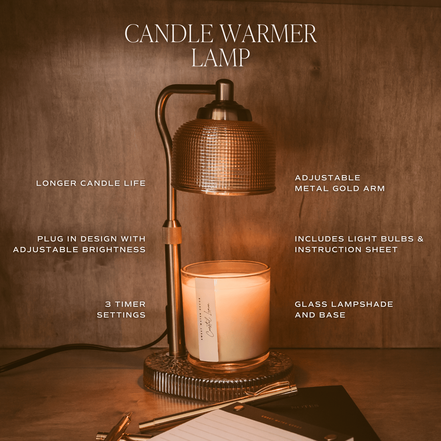 *NEW* Candle Lamp Warmer, Wood Base - Home Decor & Gifts -