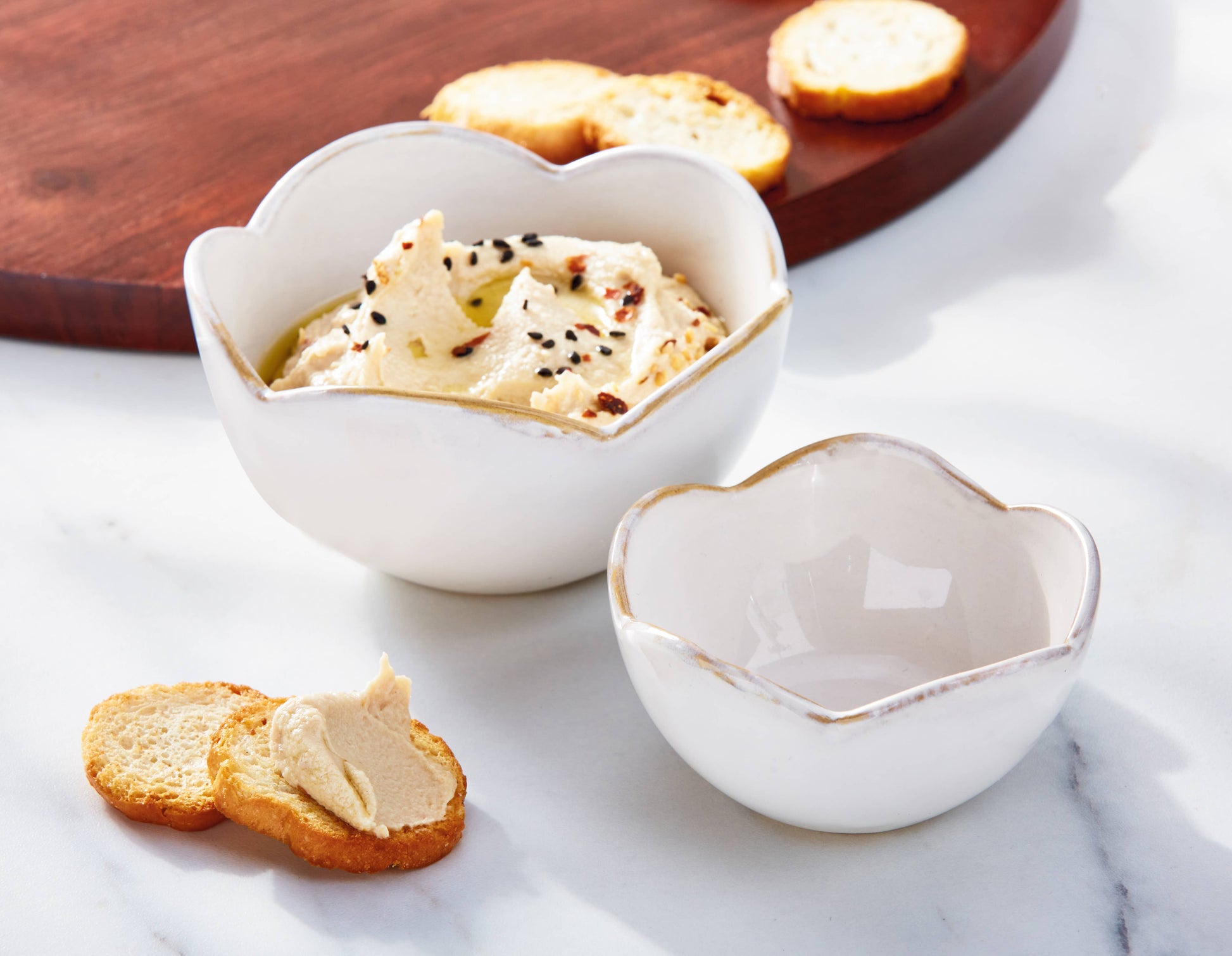 Petal Dip Bowl Small White Stoneware Everyday - Serveware