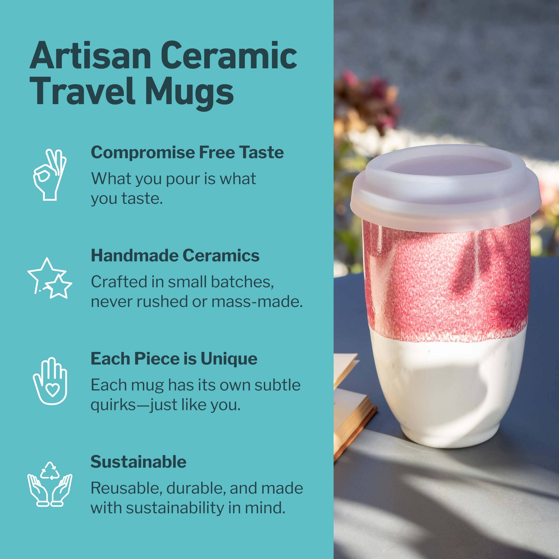 Coral Pink Ceramic Travel Mug – 12oz Reusable Stoneware Cup -