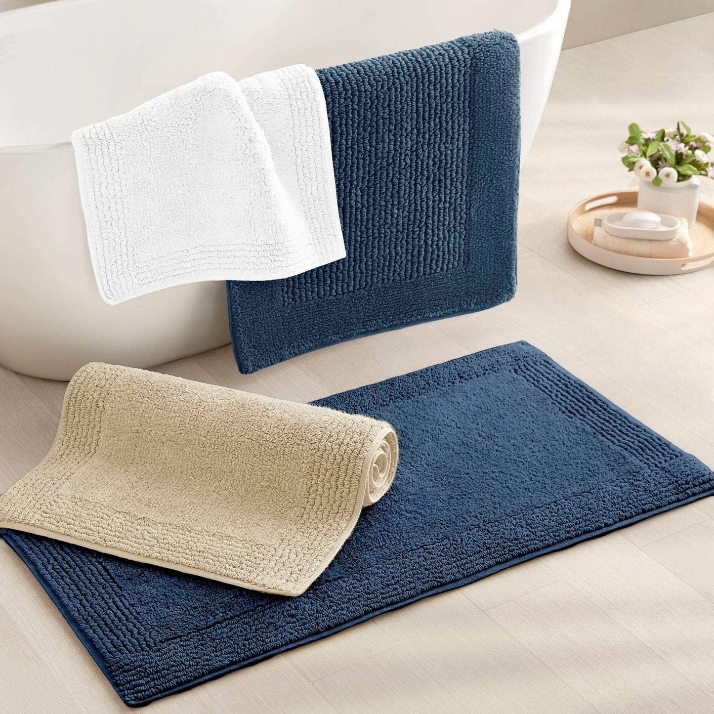 100% Cotton Tufted 3000 GSM Reversible Bath Rug, Natural -