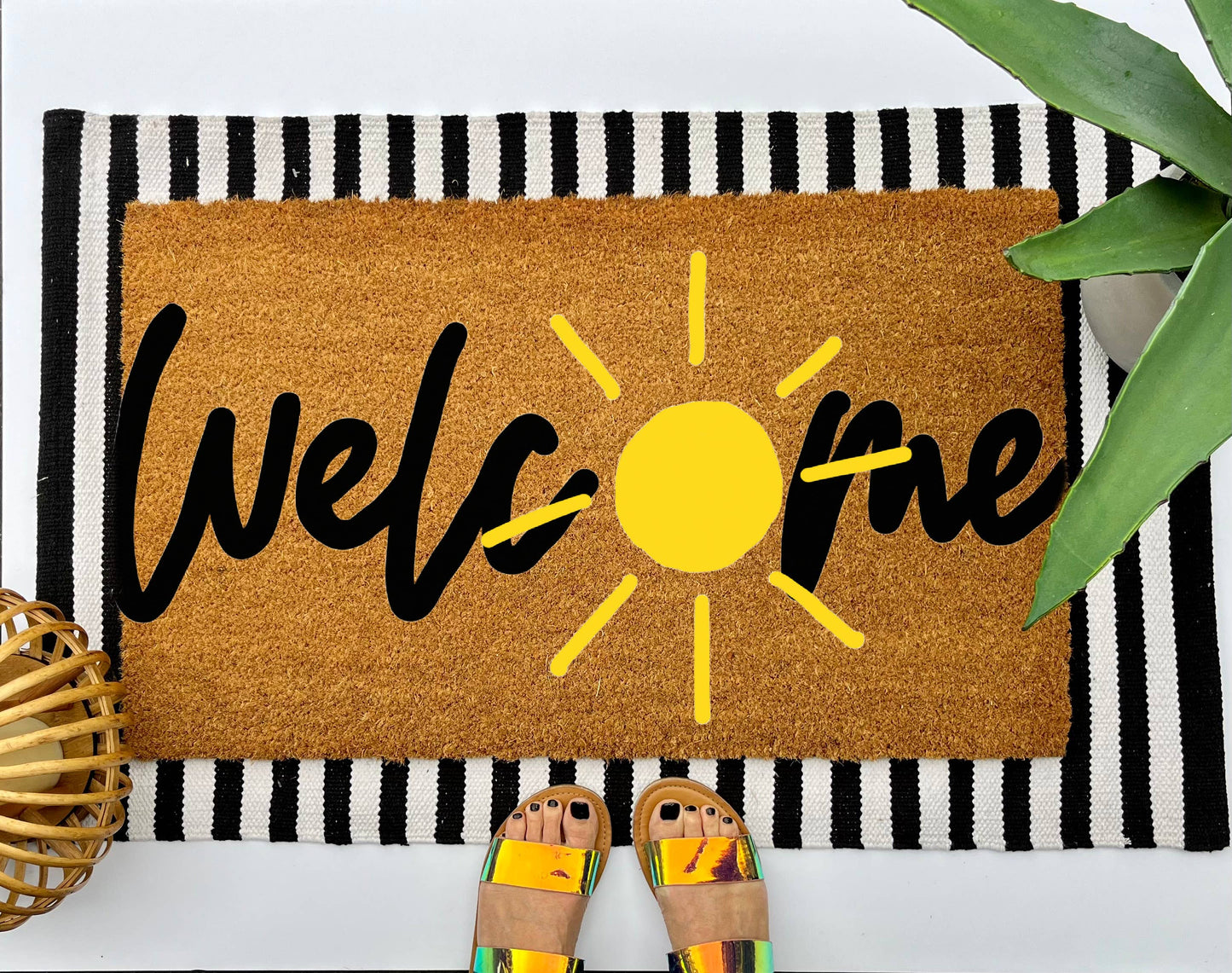Sunny Welcome Coir Doormat, size 18x30, Spring welcome mat -