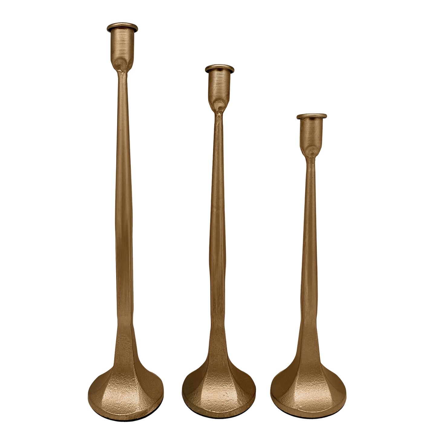 Gold Cast Iron Taper Candle Holders, Set of 3 -