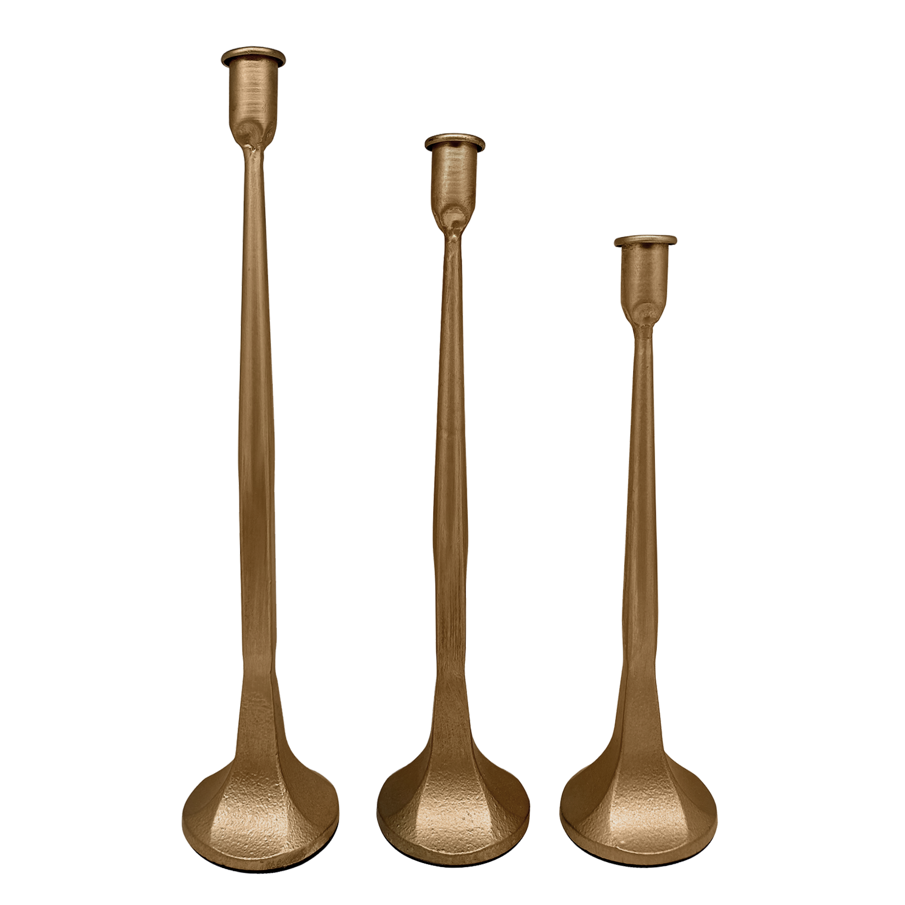 Gold Cast Iron Taper Candle Holders, Set of 3 -