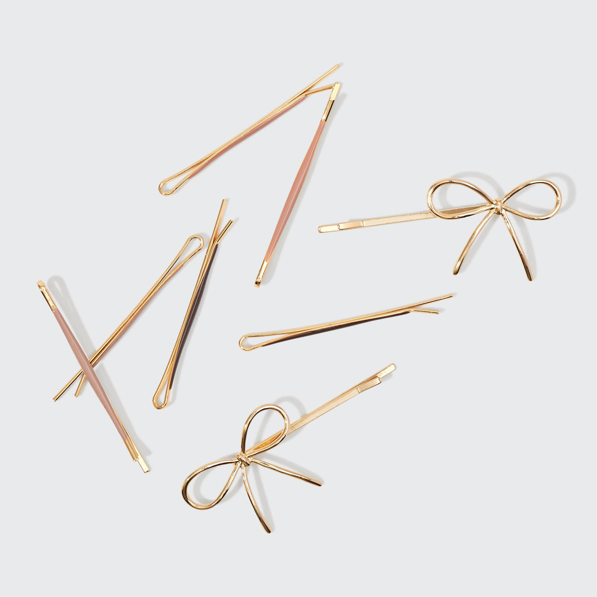 Metal Enamel Cloud & Bow Bobby Pins 8pc Set - Rosewood -