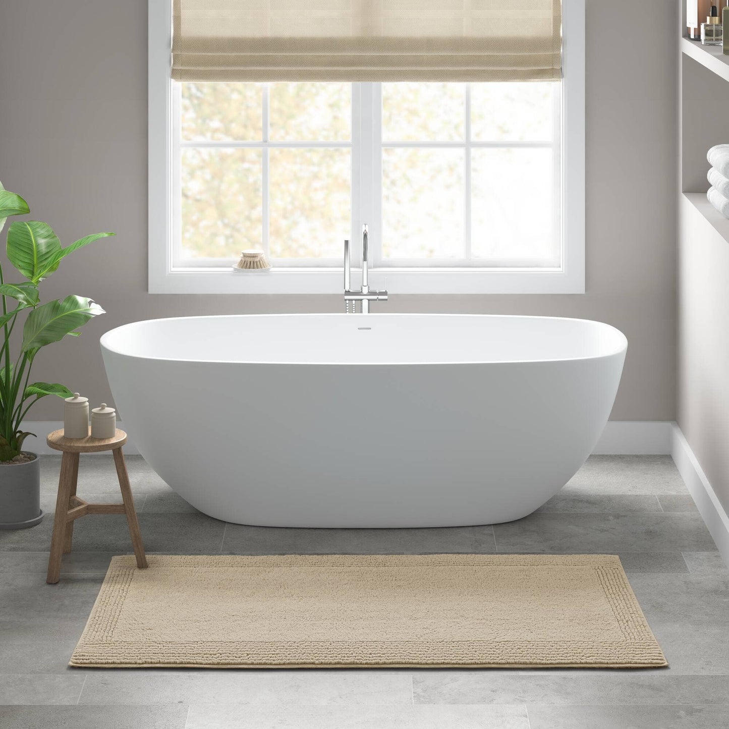 100% Cotton Tufted 3000 GSM Reversible Bath Rug, Natural -