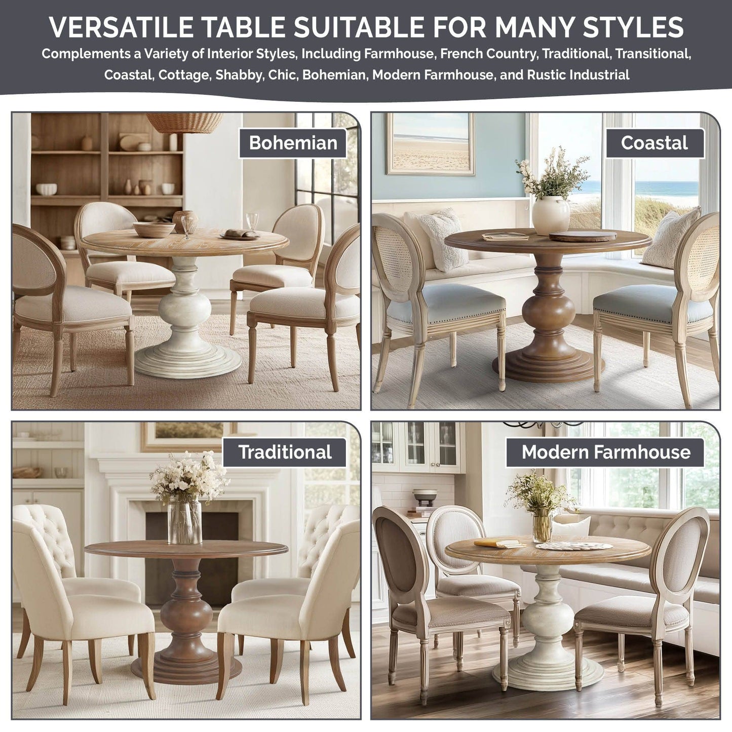 Farmhouse 46" Round Pedestal Dining Table * -