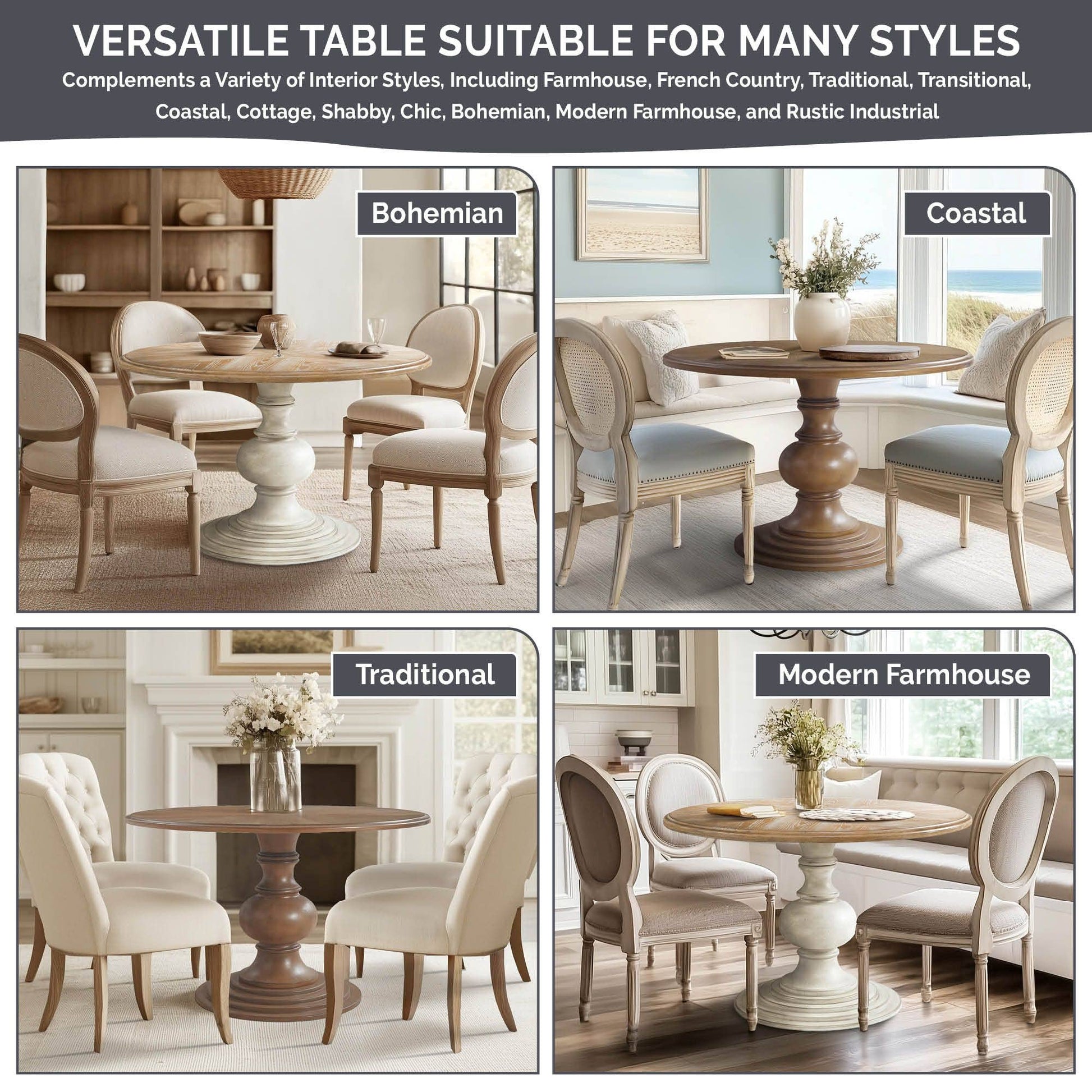 Farmhouse 46" Round Pedestal Dining Table * -
