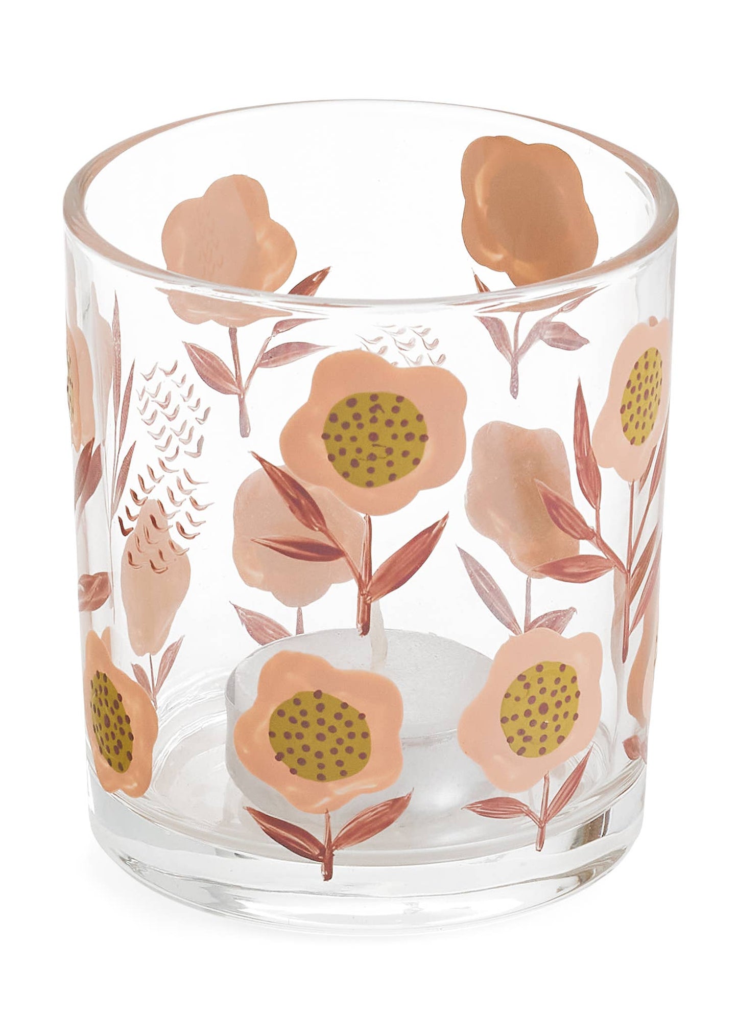 CANDLE HOLDER GLASS MEDIUM PRINTED FLOWERS MULTI -