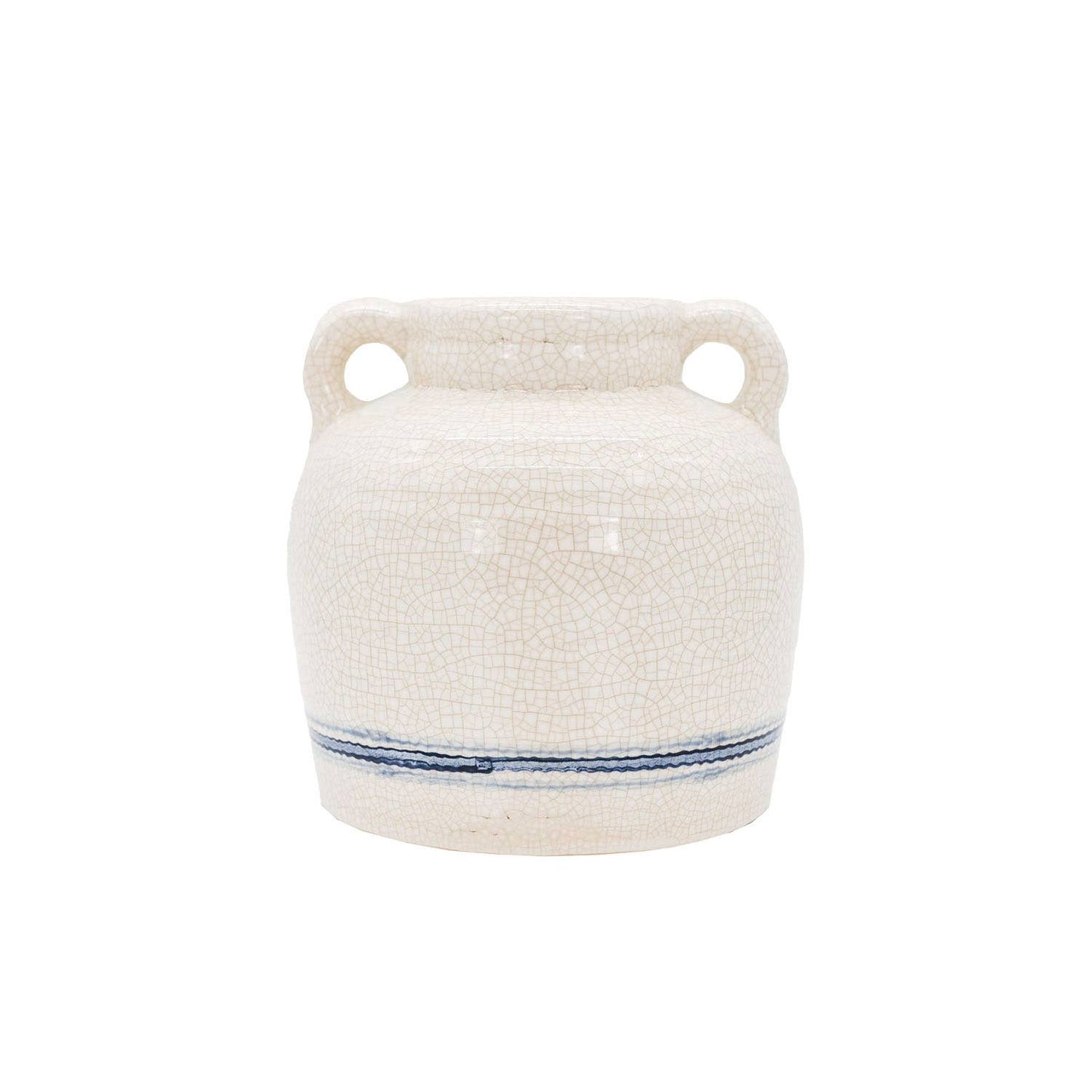 Edaline Vintage Crackle Ceramic Blue Stripe Vase Handles - Vases