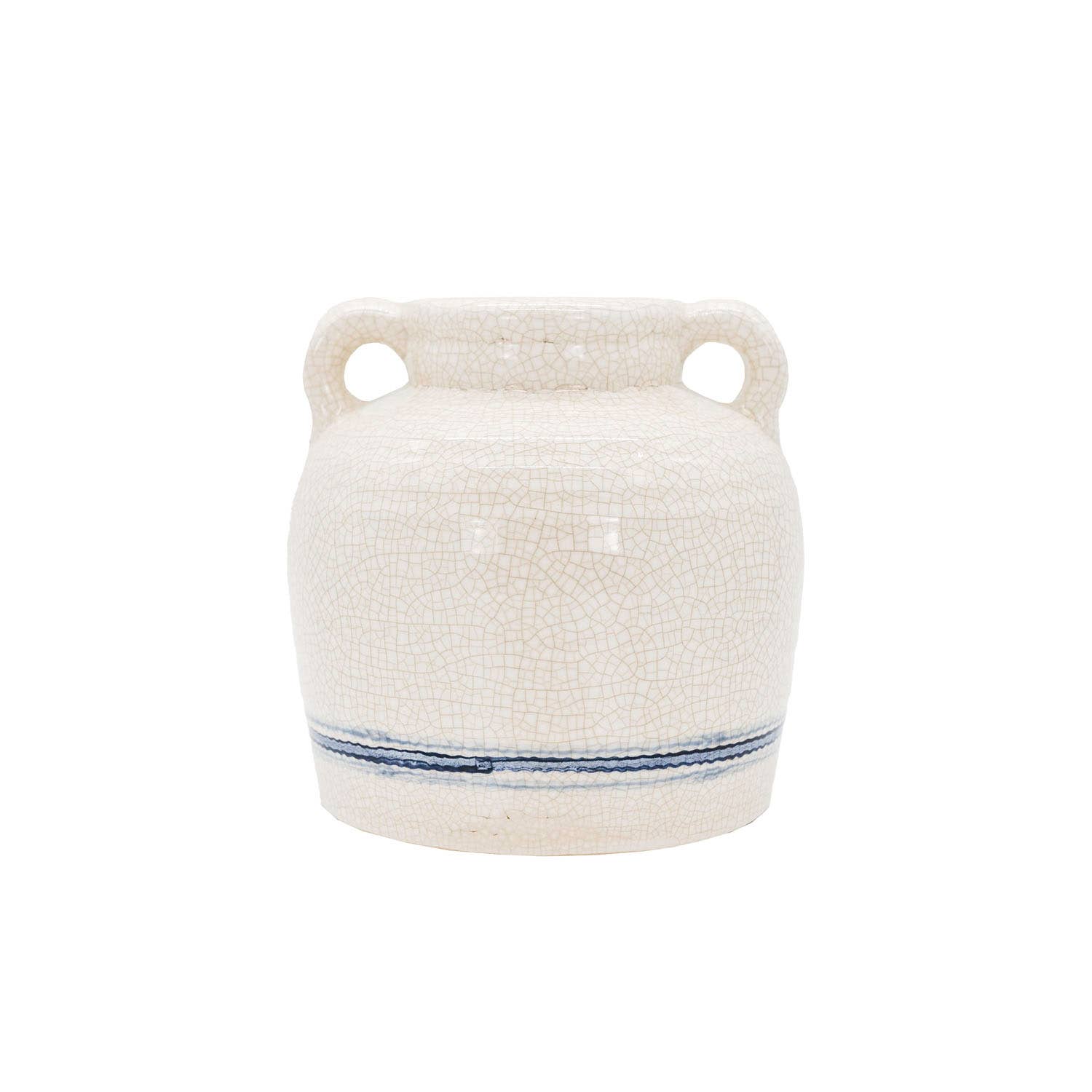 Edaline Vintage Crackle Ceramic Blue Stripe Vase Handles - Vases