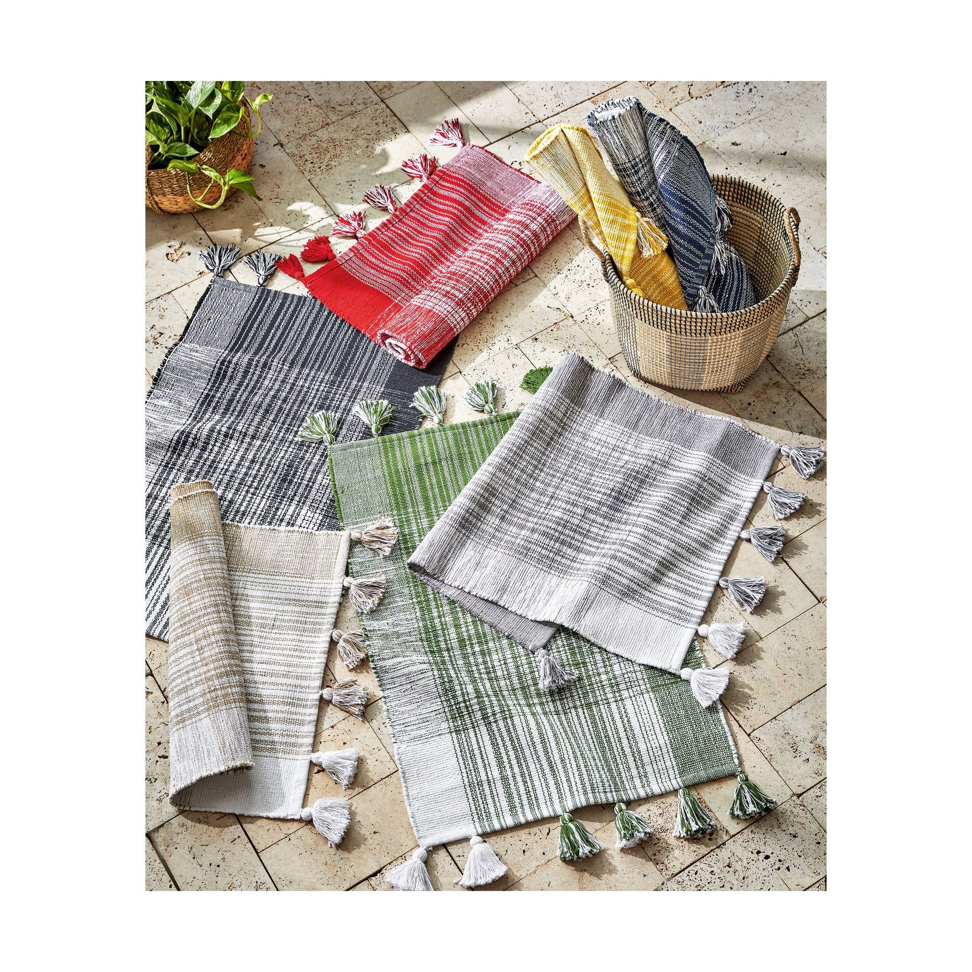 Tassel Plaid Rug Linen Cotton -