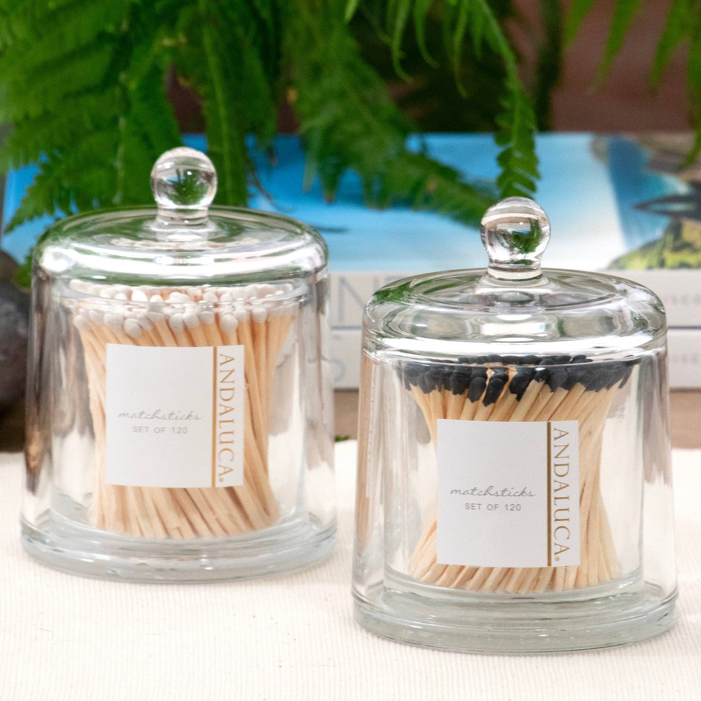 Glass Jar with Lid & 120 Wooden White Matches -
