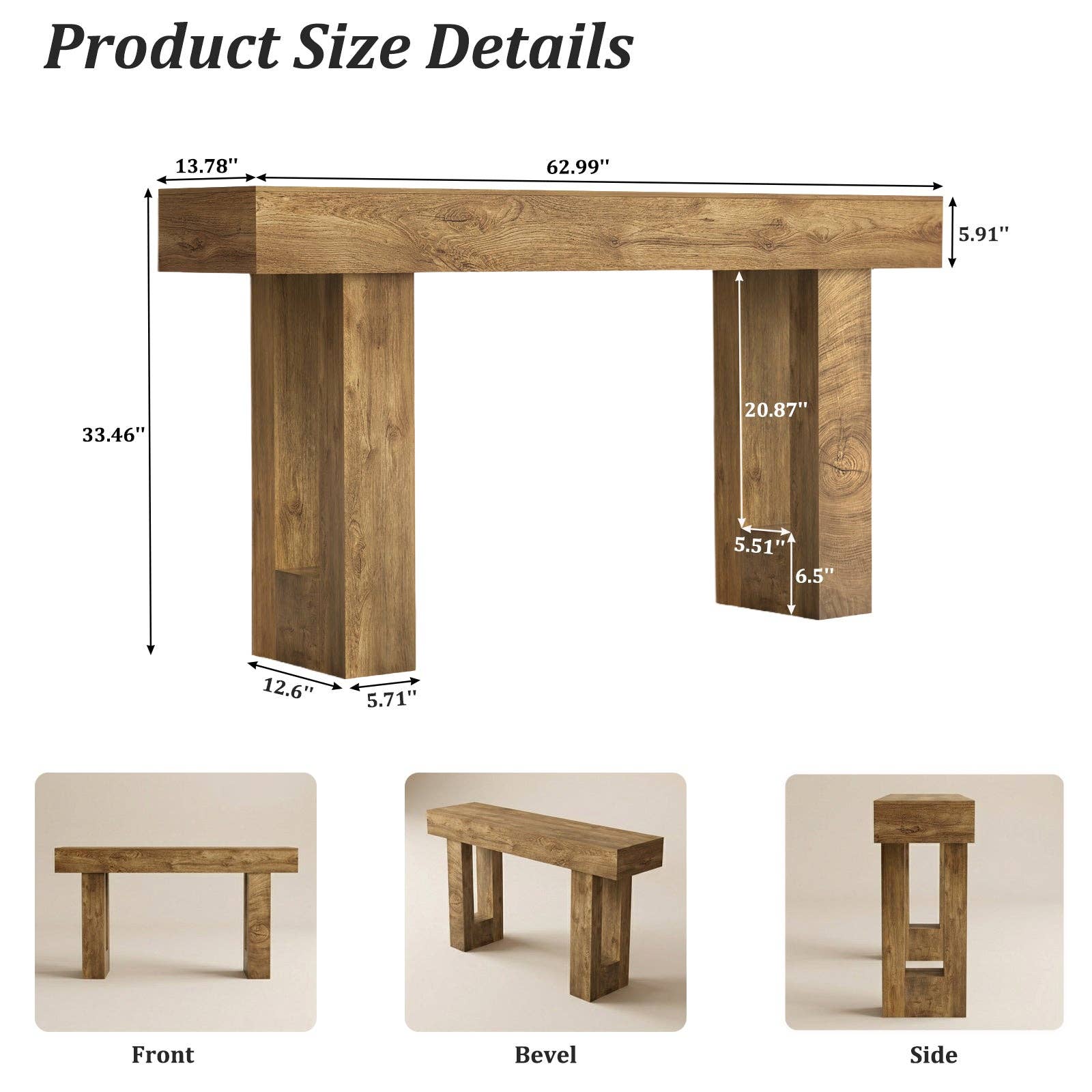 63'' Long Console Table, Farmhouse Entryway Table with Storage, Native Wood Grain Tree Scars, Wooden Rectangular Sofa Table Behind Couch for Entrance, Hallway, Living Room, Foyer (Natural Wood) -