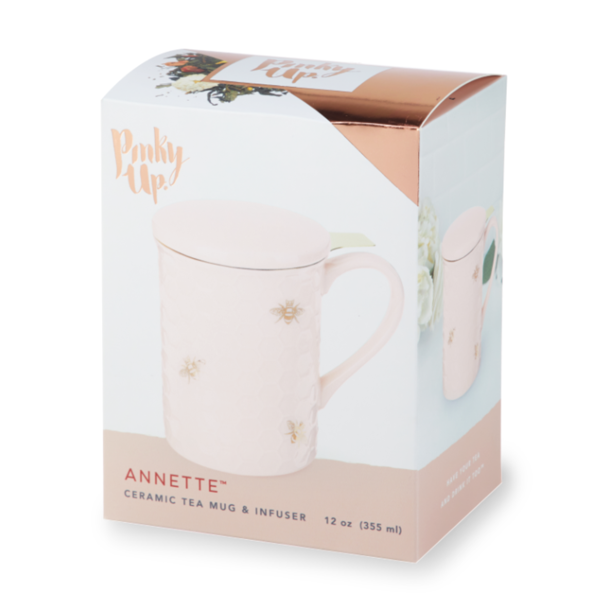 Annette™ 3D Ceramic Mug with Infuser Honeycomb Bee Happy -