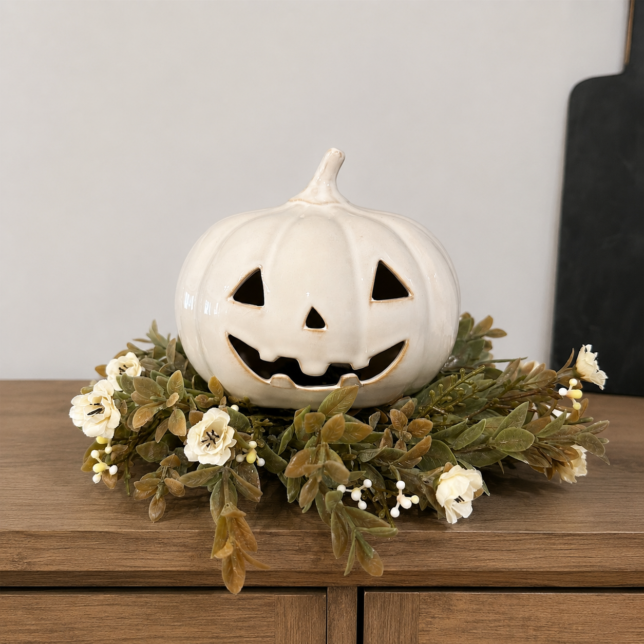 White Ceramic Fall Pumpkin -