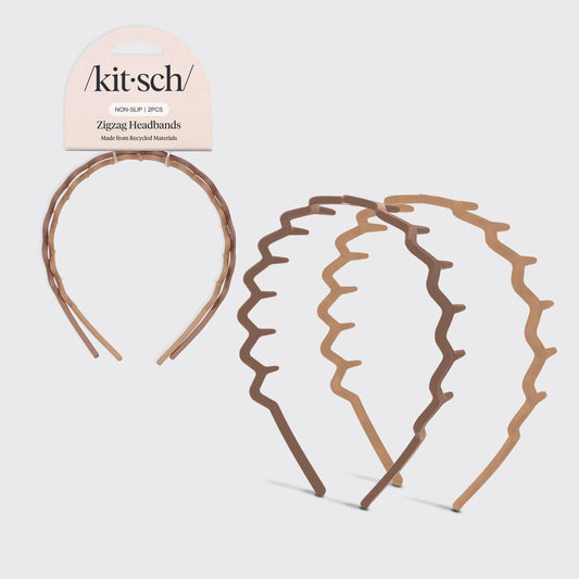 Recycled Plastic Zig Zag Headband 2pc - Neutral -