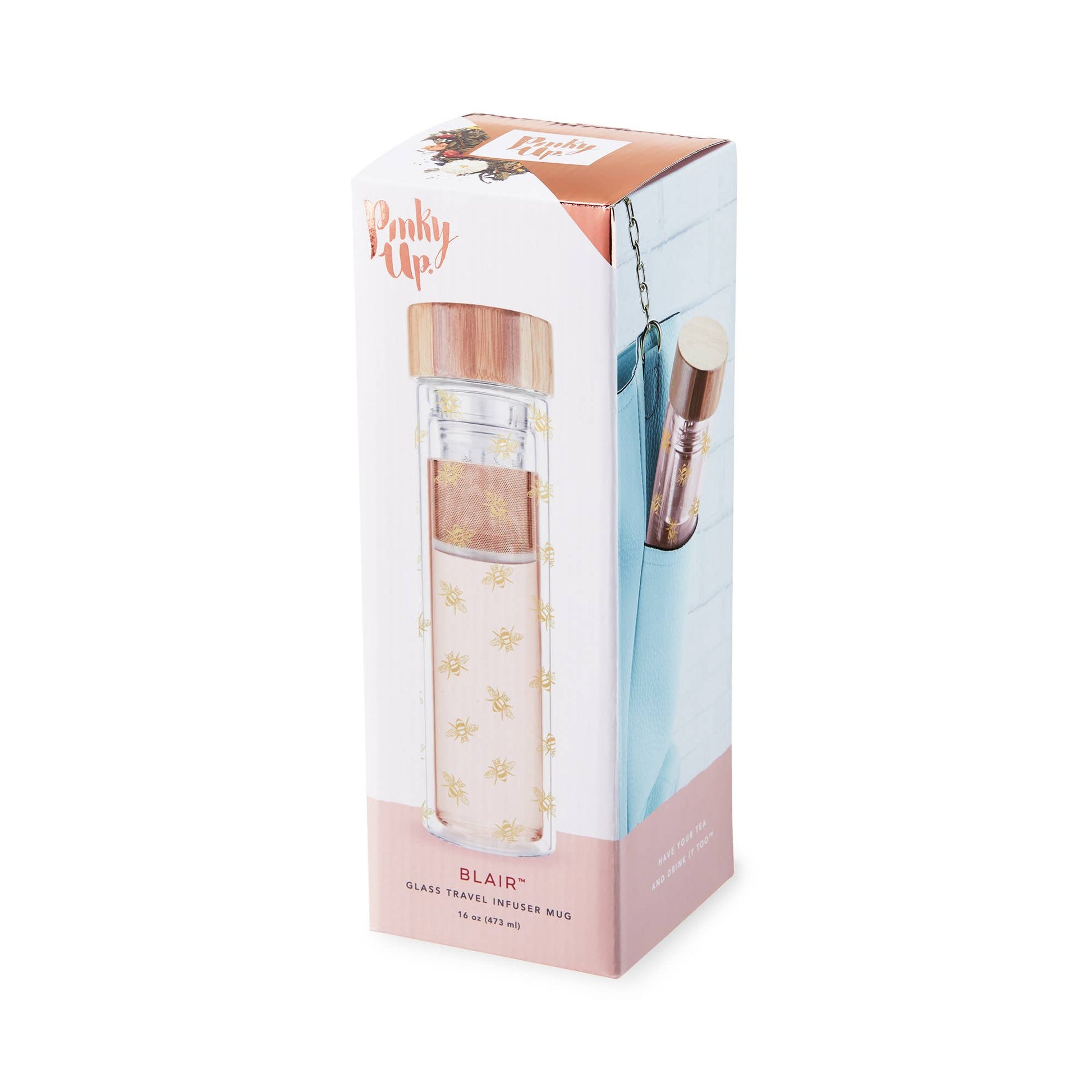 Blair™ Insulated Glass Travel Mug with Tea Infuser Bee -