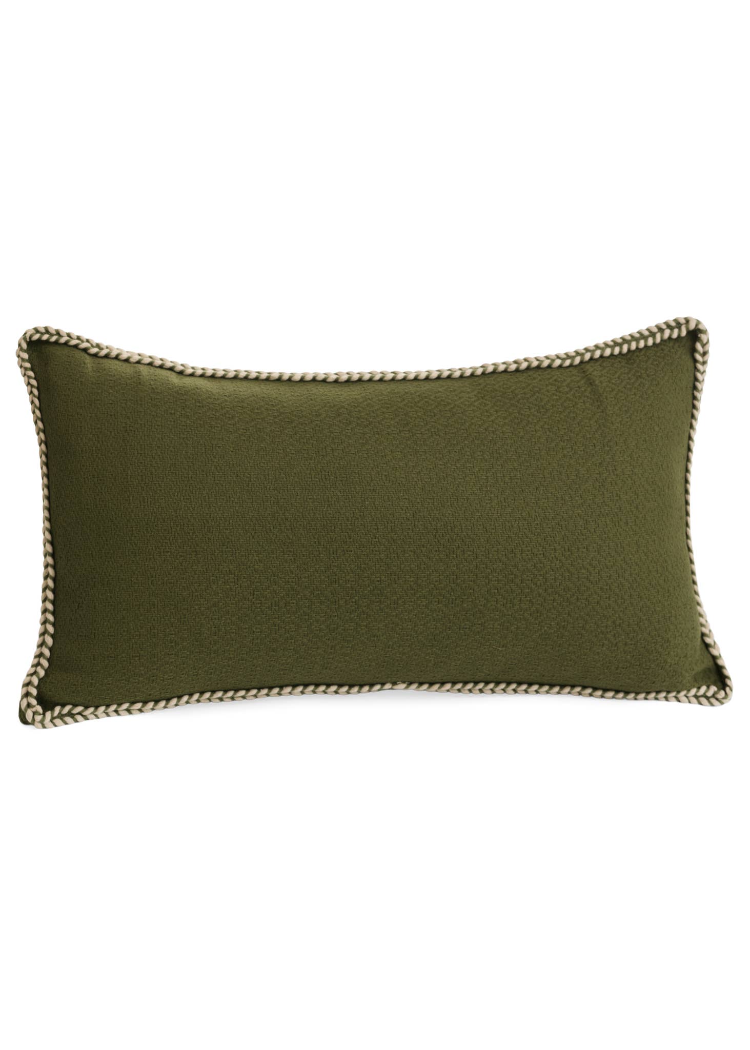 CUSHION W/STITCH PIPING COTTON GREEN 12X22 -