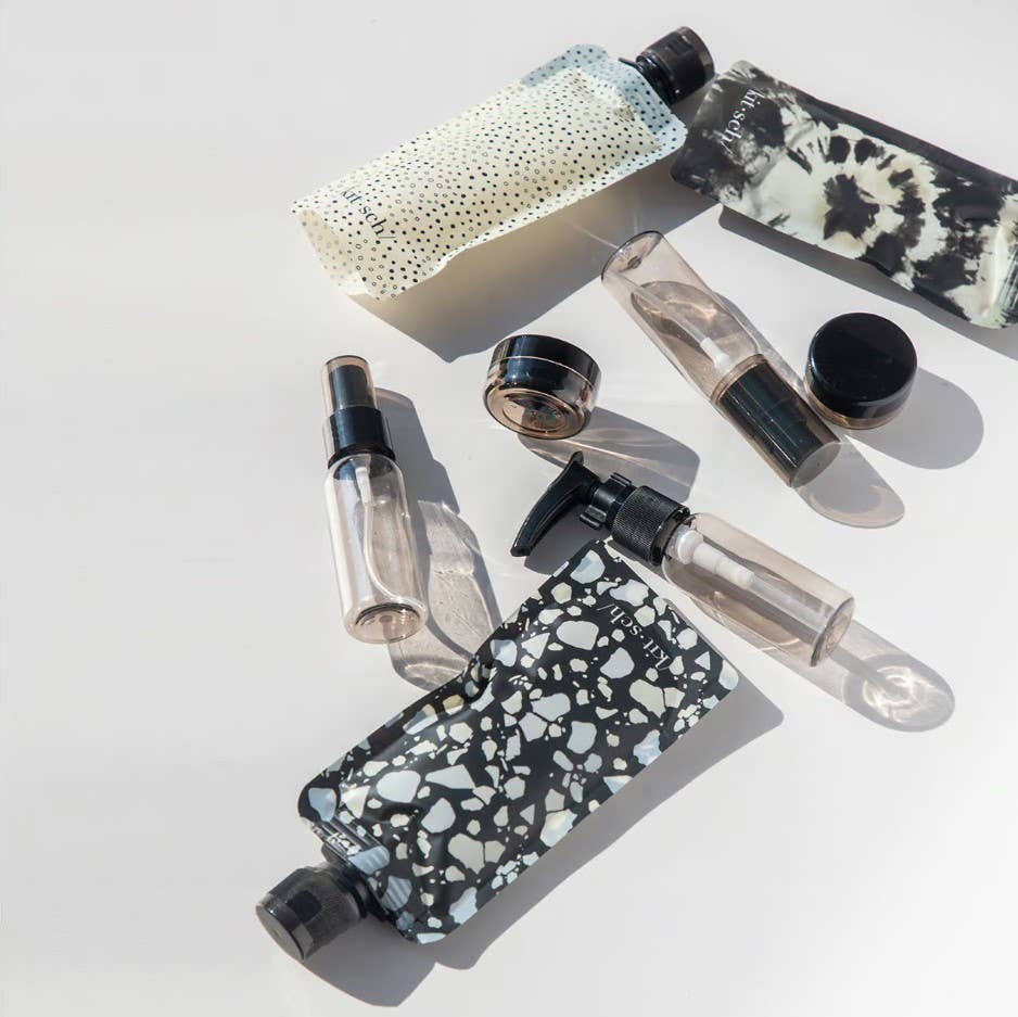 Refillable Ultimate Travel 11pc Set - Black & Ivory -