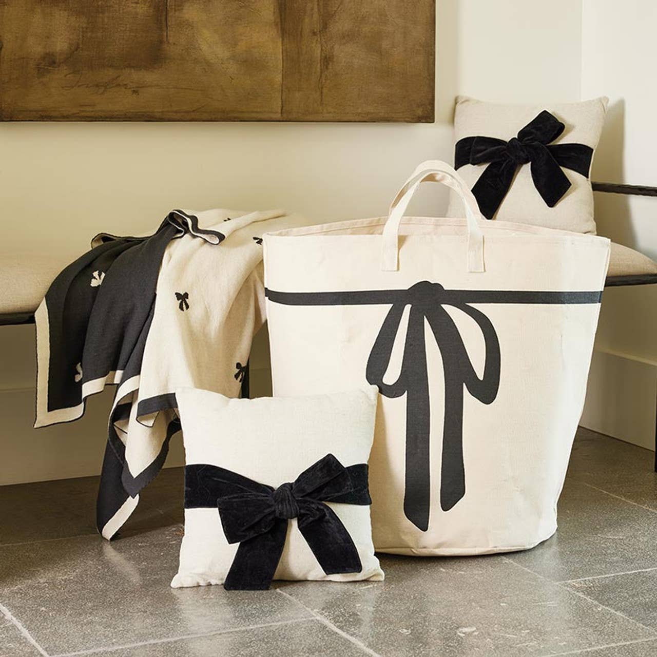 Large Canvas Storage Tote - Bow -