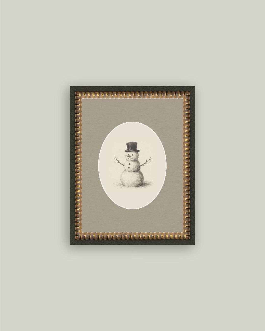 Oval Snowman Framed Antique Art -
