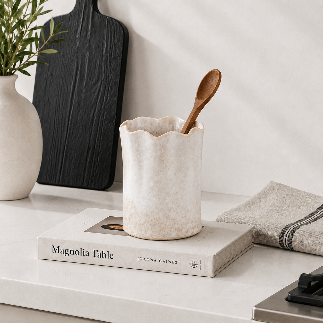 Scalloped Edge Ceramic Vase -