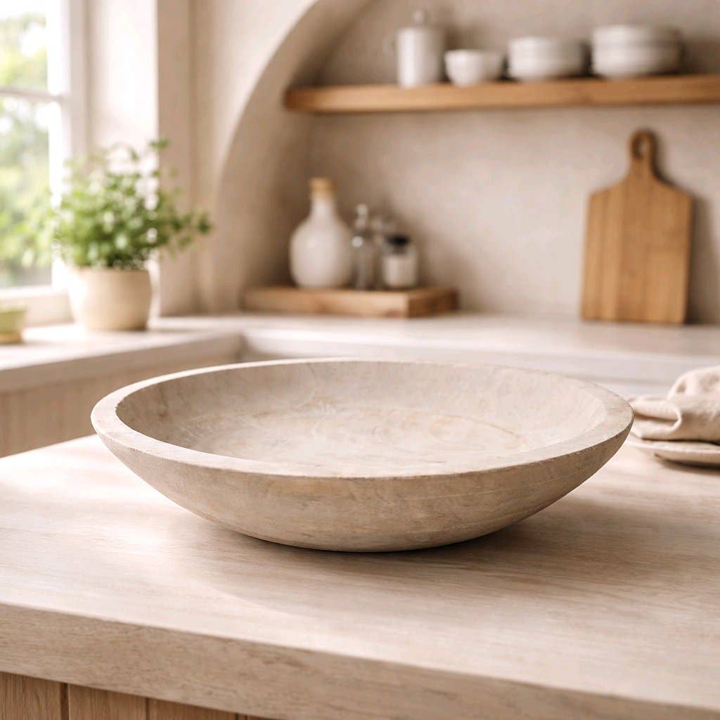 White Washed Wooden Bowl 12x12x2.5in -
