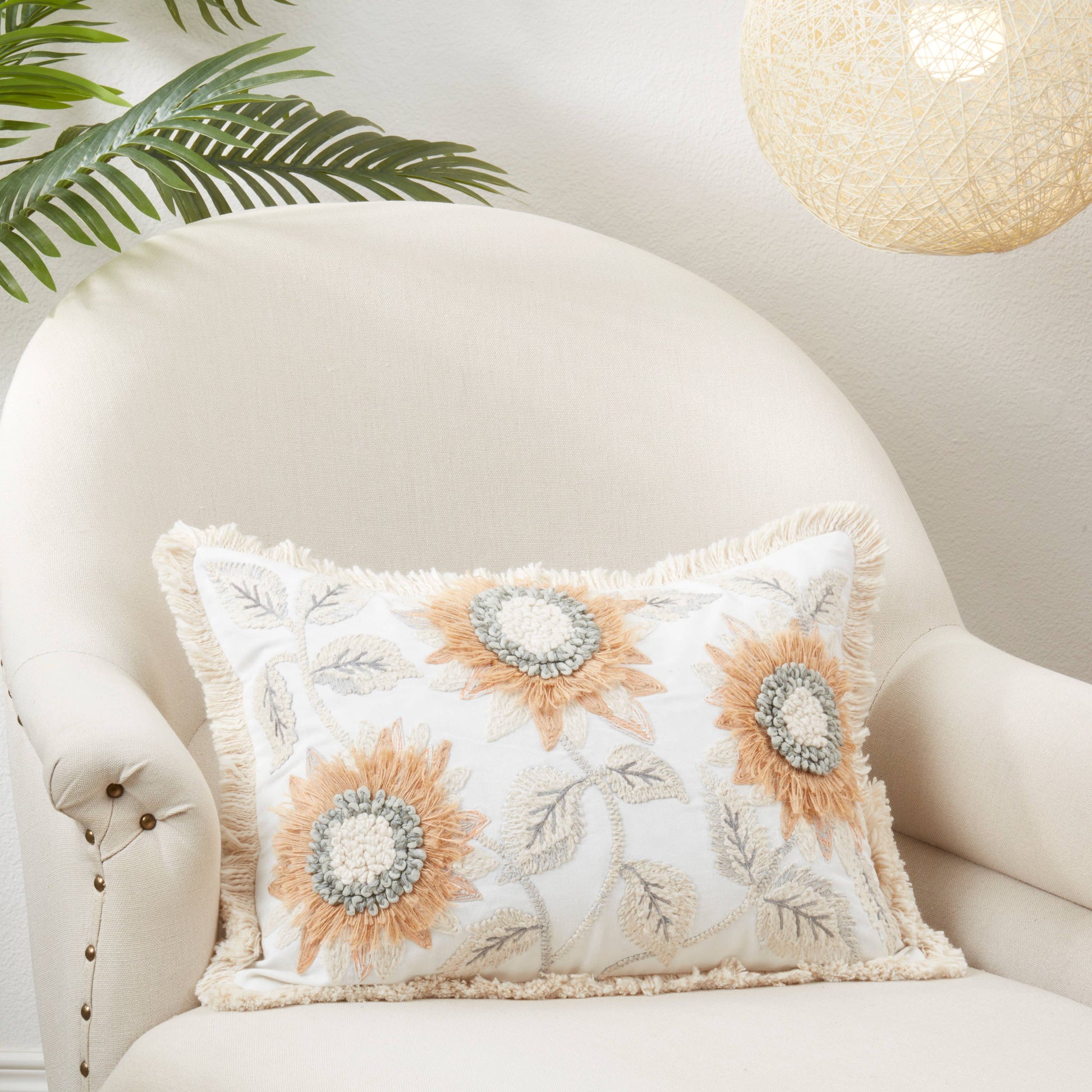 Sunny Bloom Embroidered Sunflower Throw Pillow - Throw Pillows