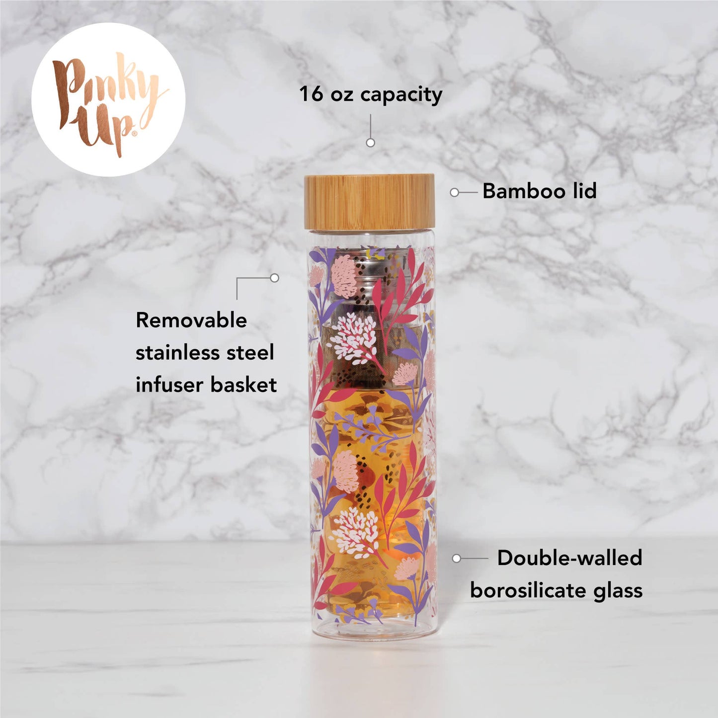 Blair™ Glass Travel Mug with Tea Infuser Botanical Bliss -