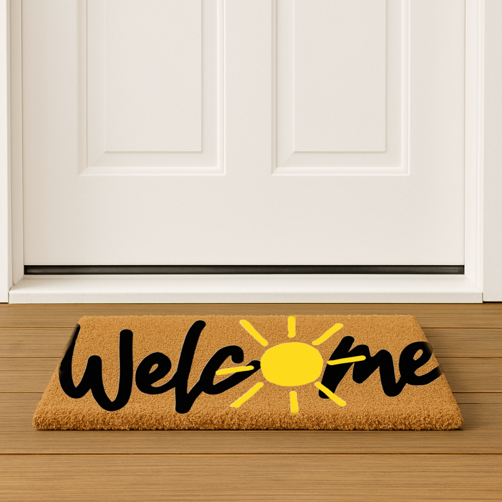 Sunny Welcome Coir Doormat, size 18x30, Spring welcome mat -