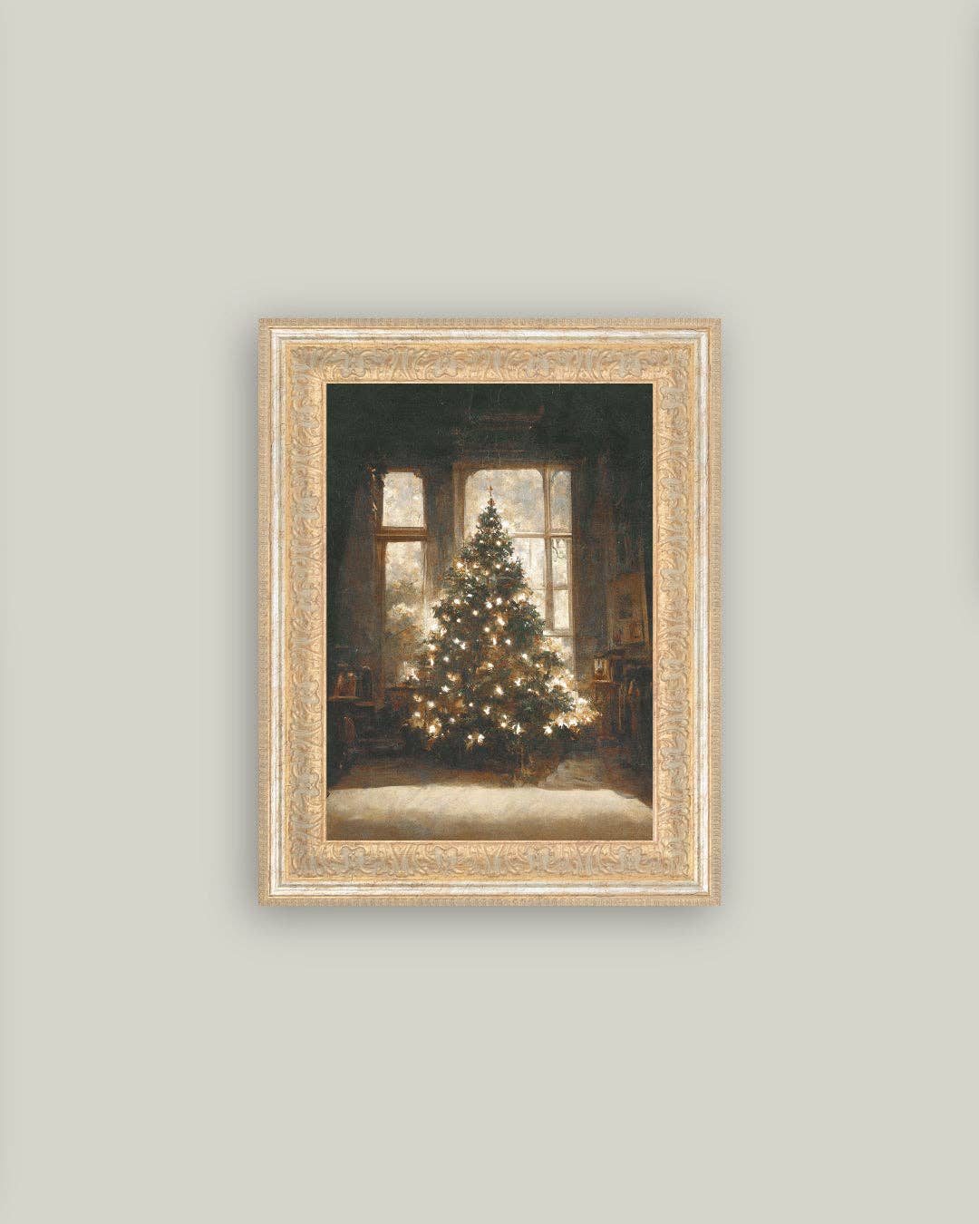 Glowing Christmas Tree Framed Antique Art -