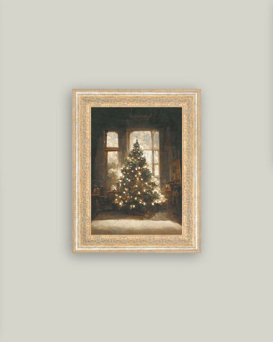 Glowing Christmas Tree Framed Antique Art -