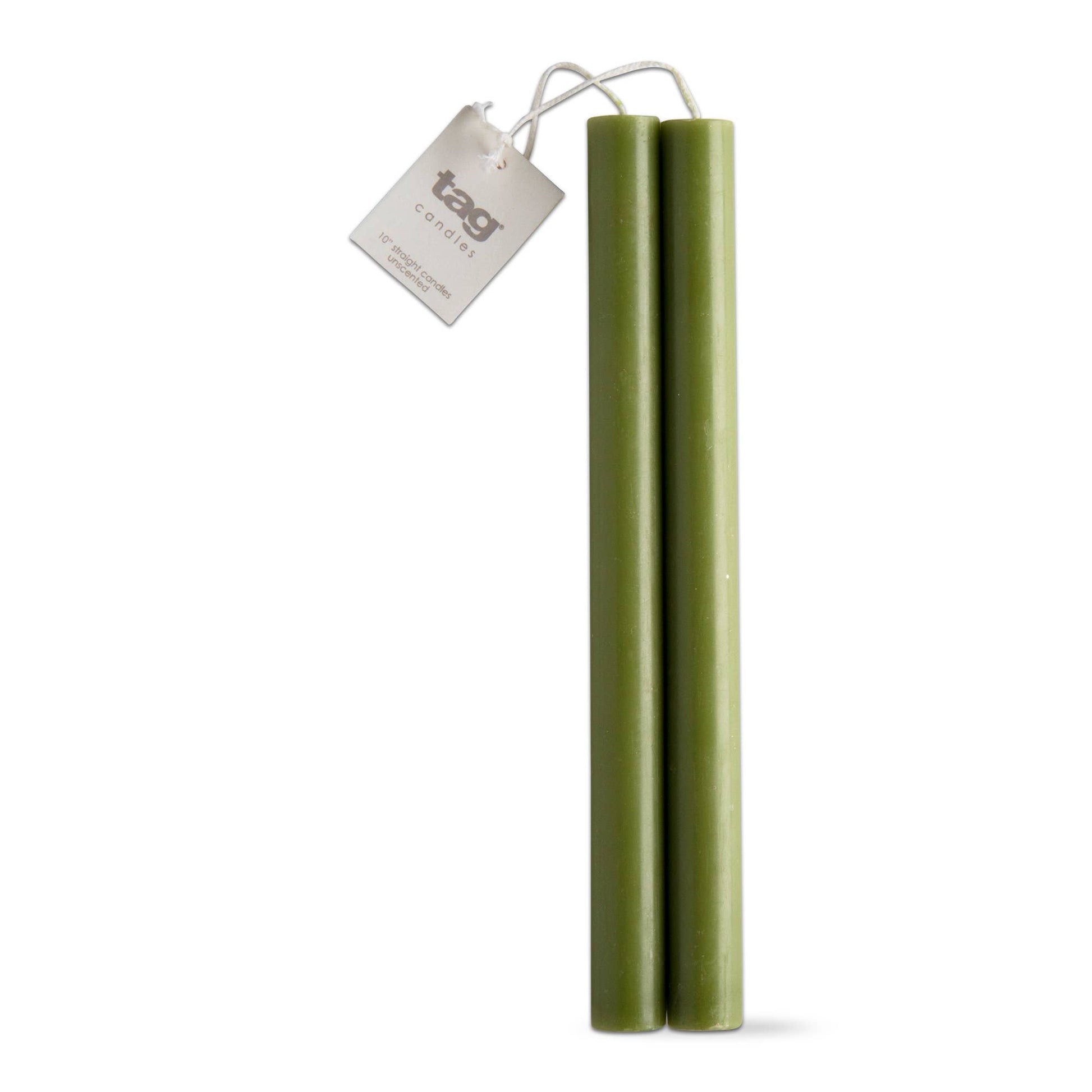 10" Straight Candles Set/2 Olive Paraffin -