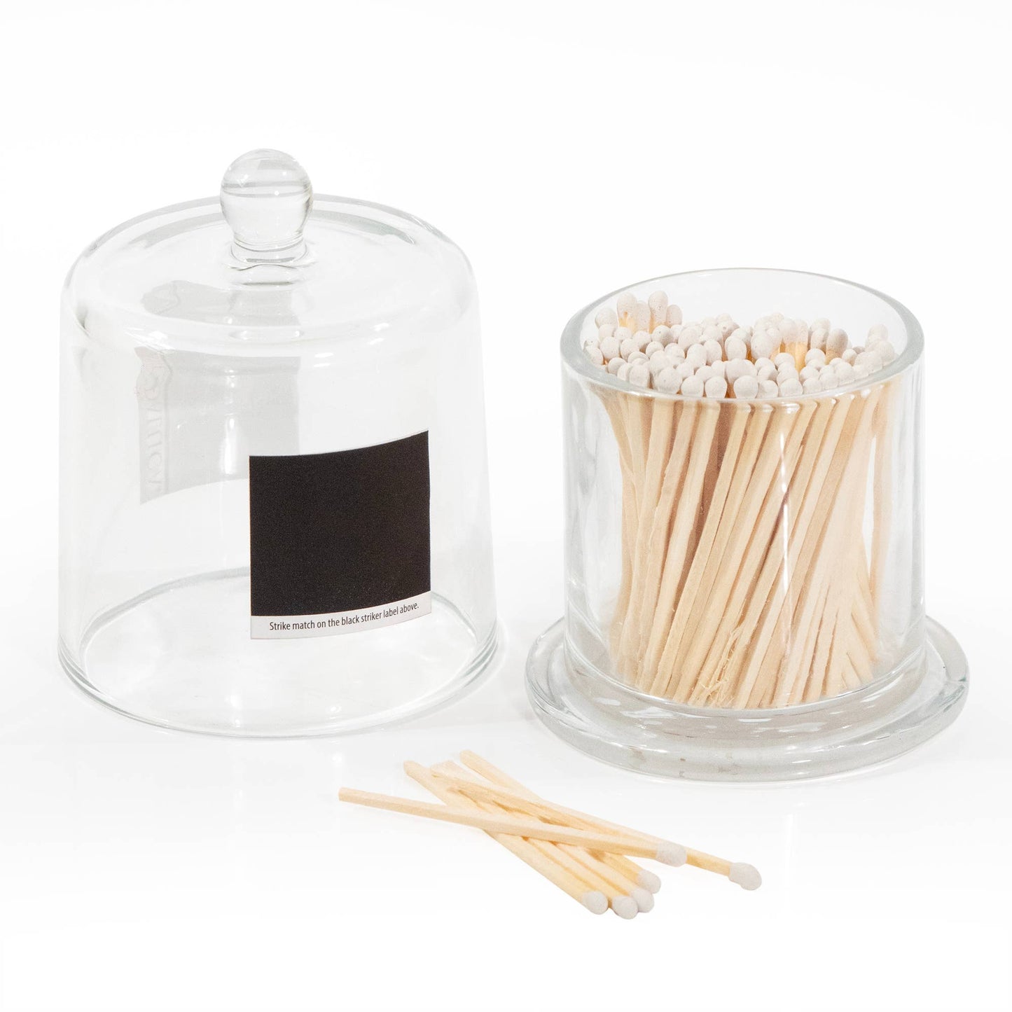 Glass Jar with Lid & 120 Wooden White Matches -