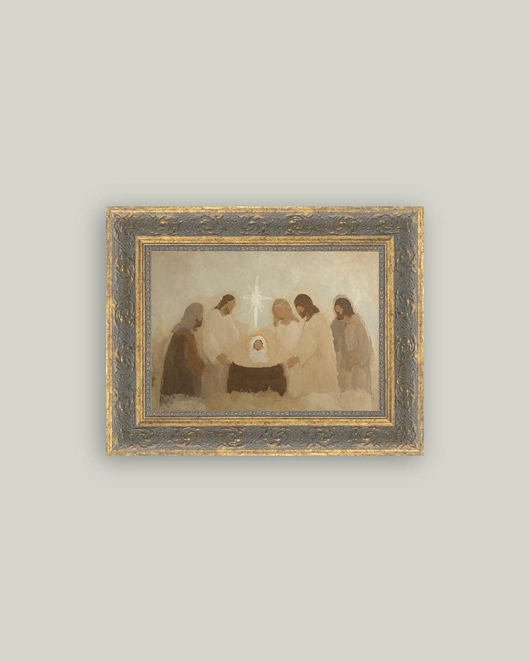 Neutral Nativity Framed Antique Art -