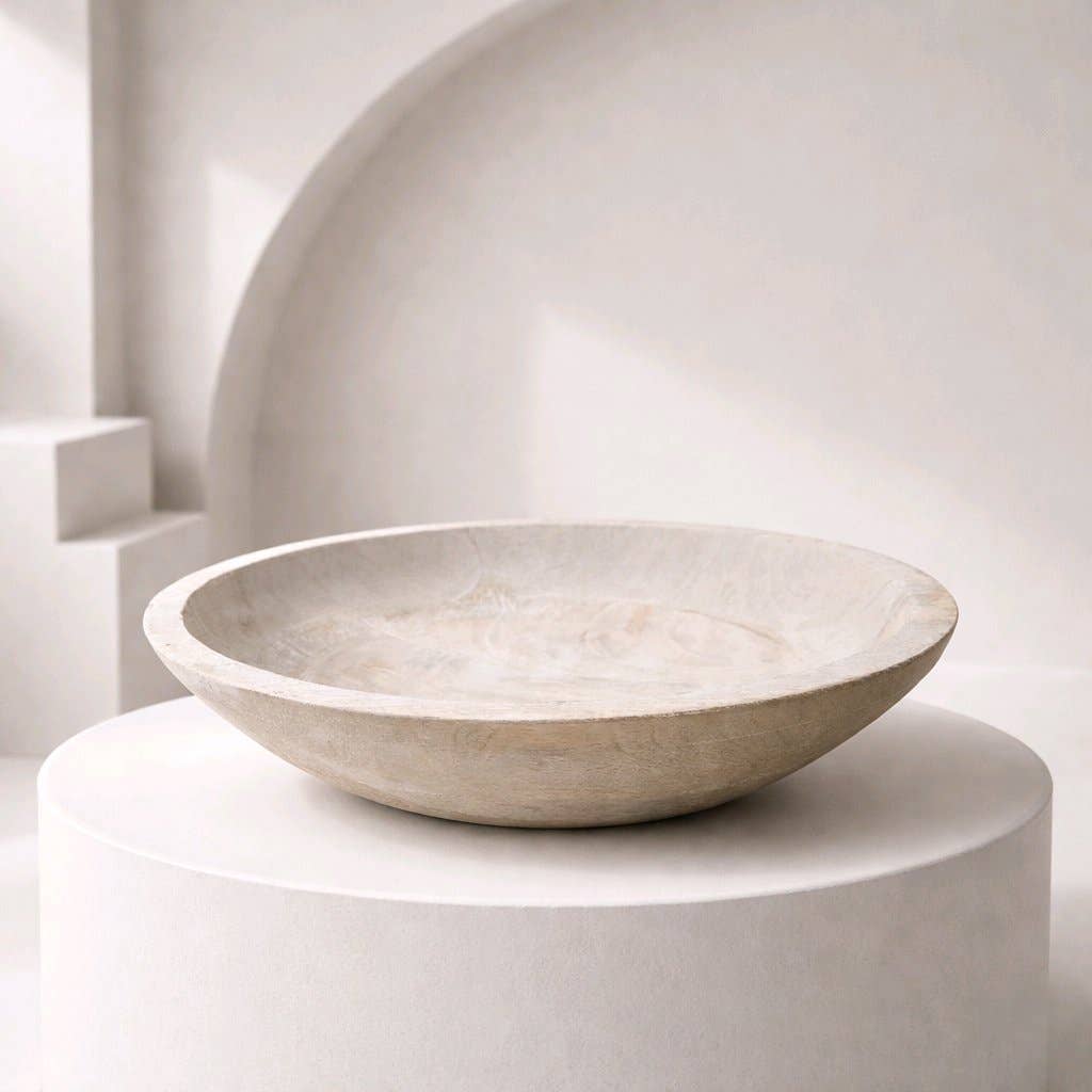 White Washed Wooden Bowl 12x12x2.5in -
