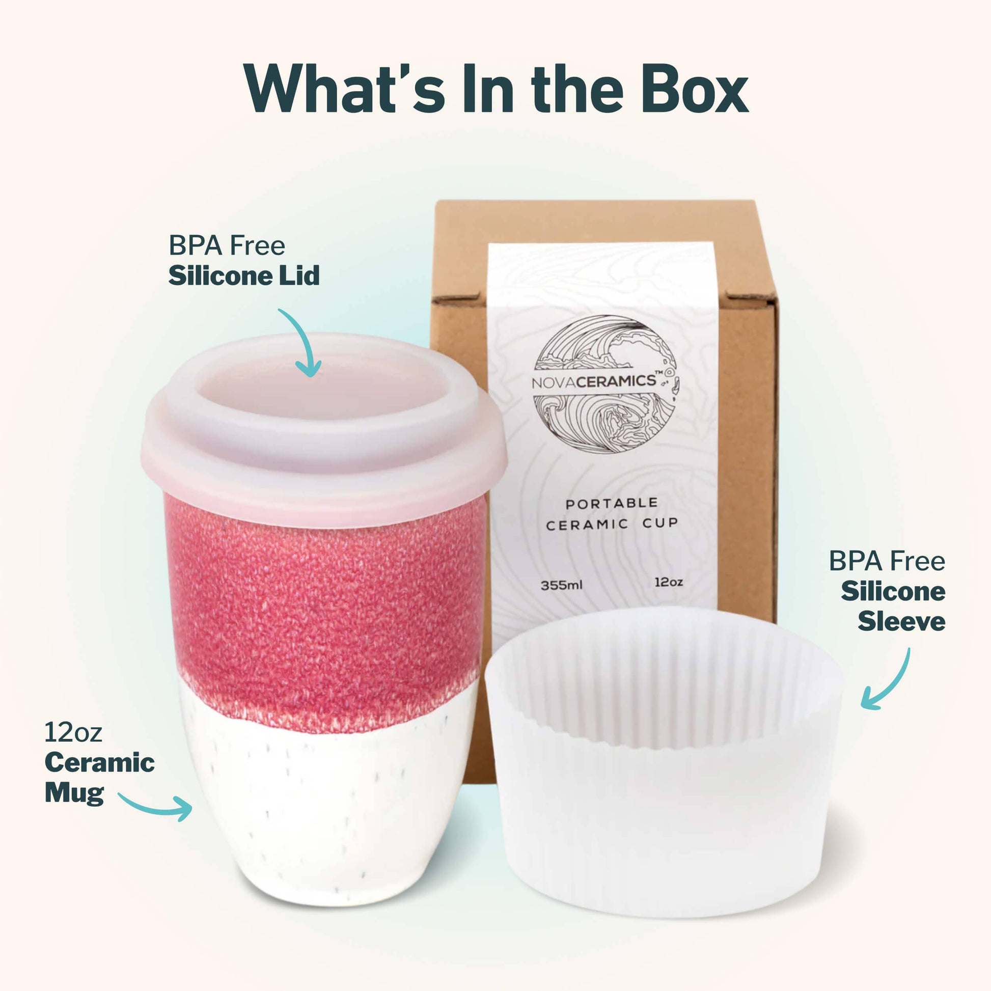 Coral Pink Ceramic Travel Mug – 12oz Reusable Stoneware Cup -