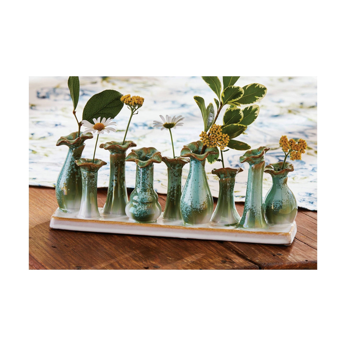 Flourish Bud Vase Green Multi Stoneware Summer -