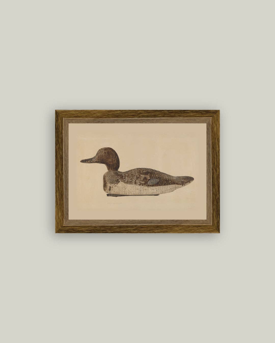 Wooden Duck Decoy Framed Antique Art -